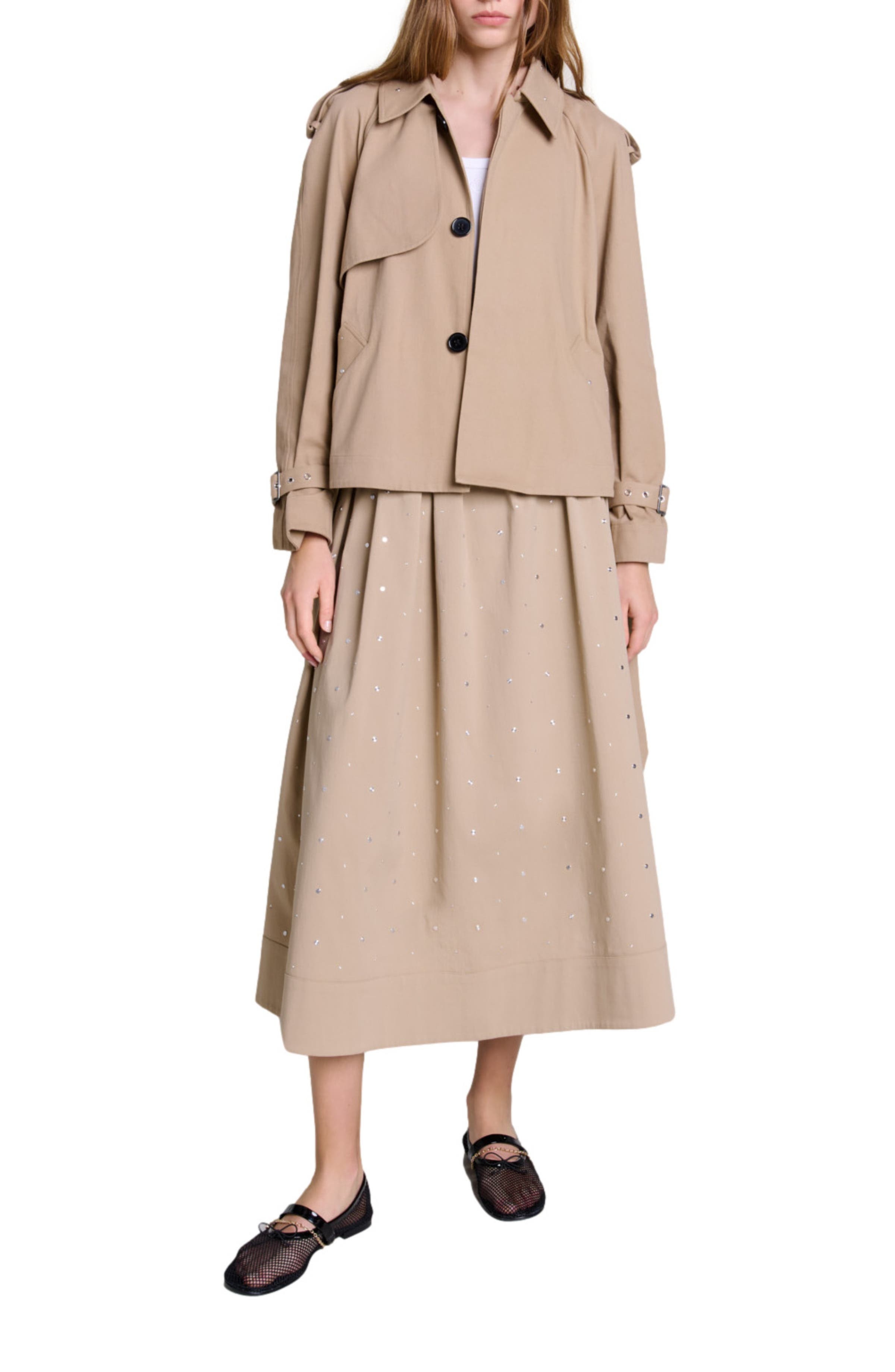 maje Short studded trench coat in Beige at Nordstrom - 9