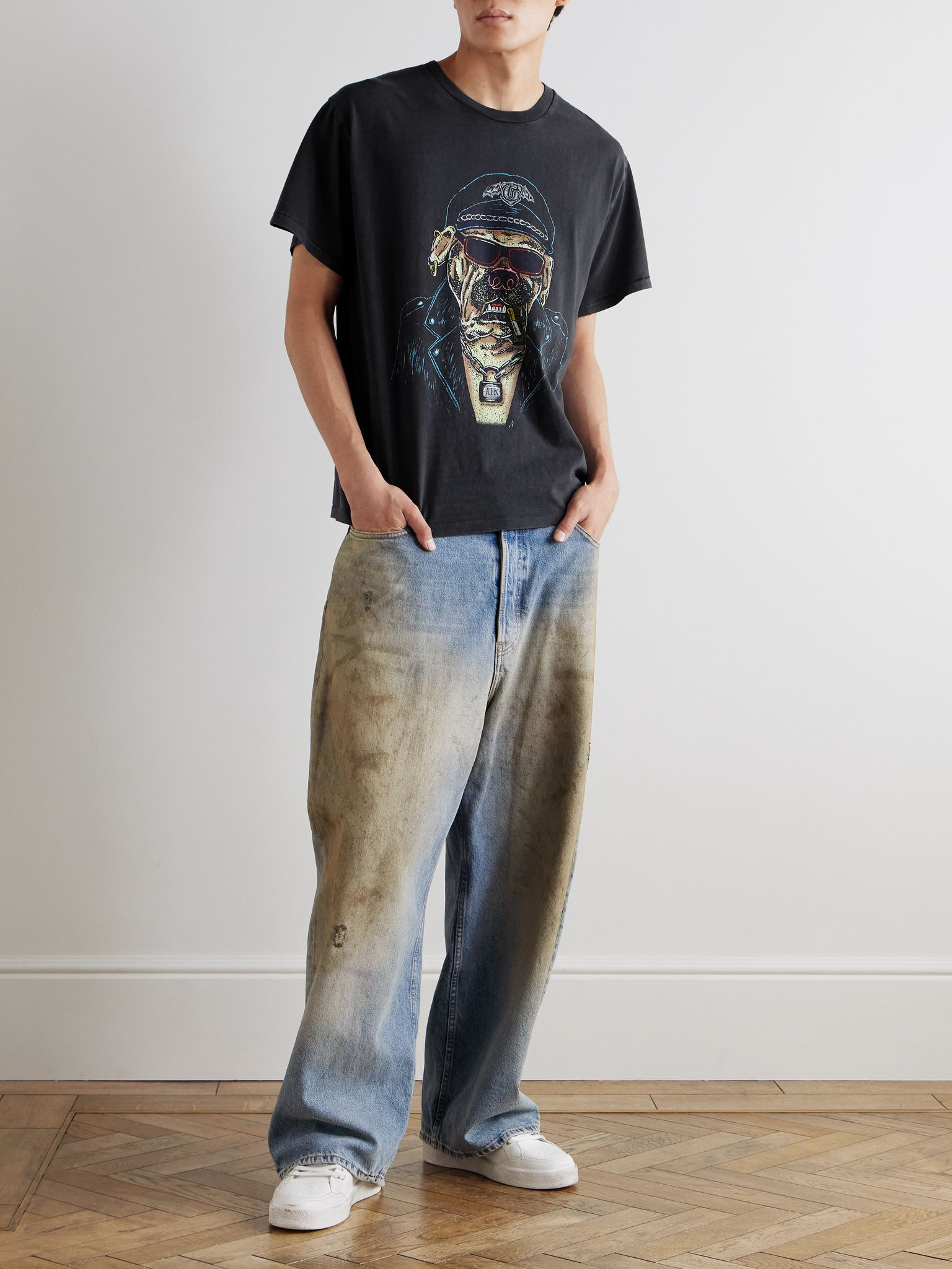 Biker Dog Glittered Printed Cotton-Jersey T-Shirt Black - 2