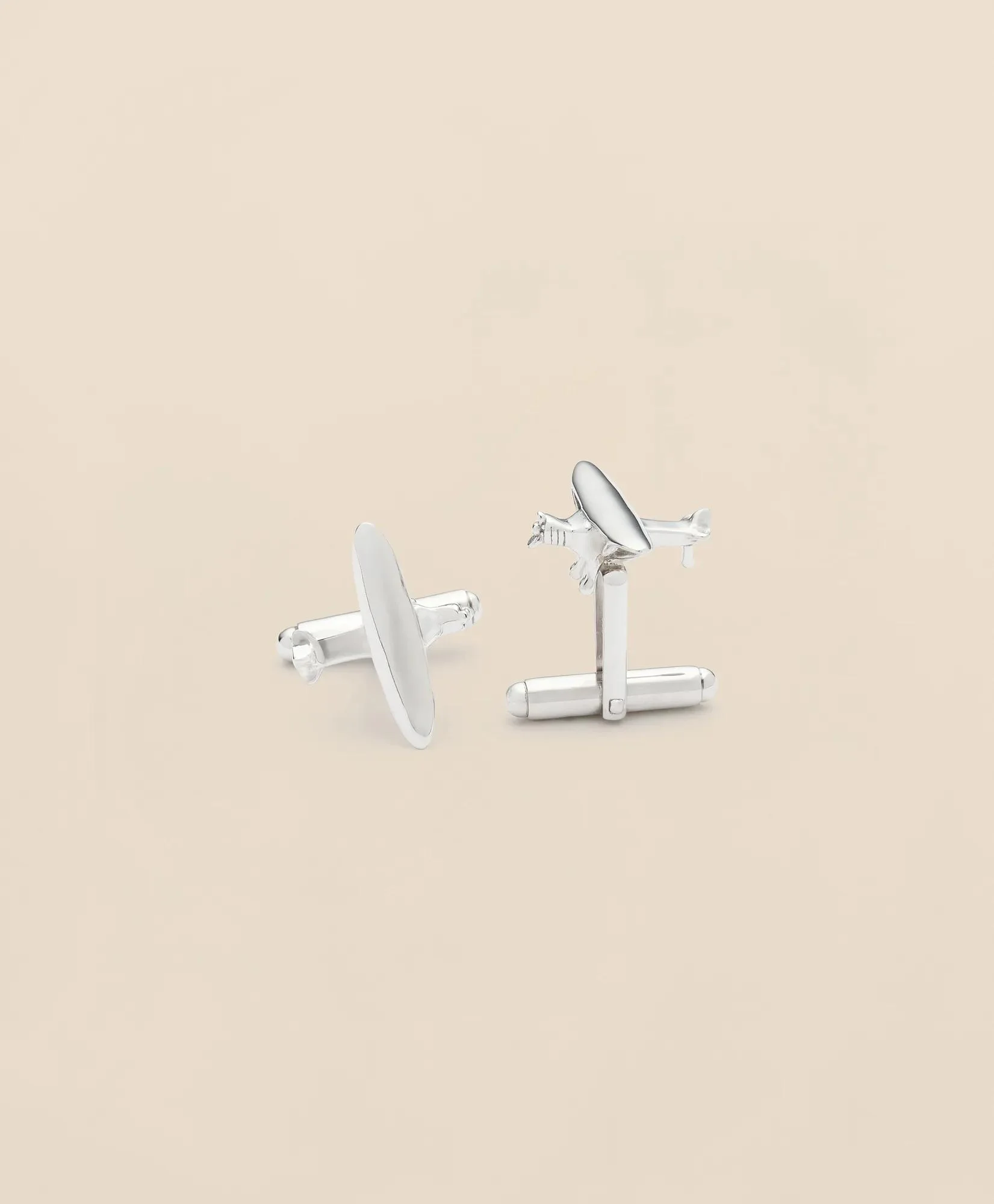 Sterling Silver Rhodium-Plated Airplane Cufflinks - 1