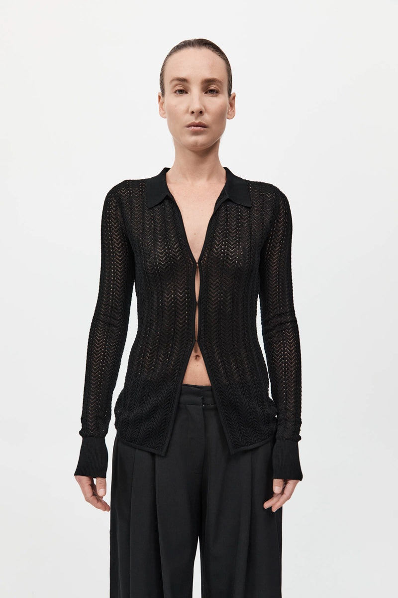 Textured Knit Shirt - Black - 2
