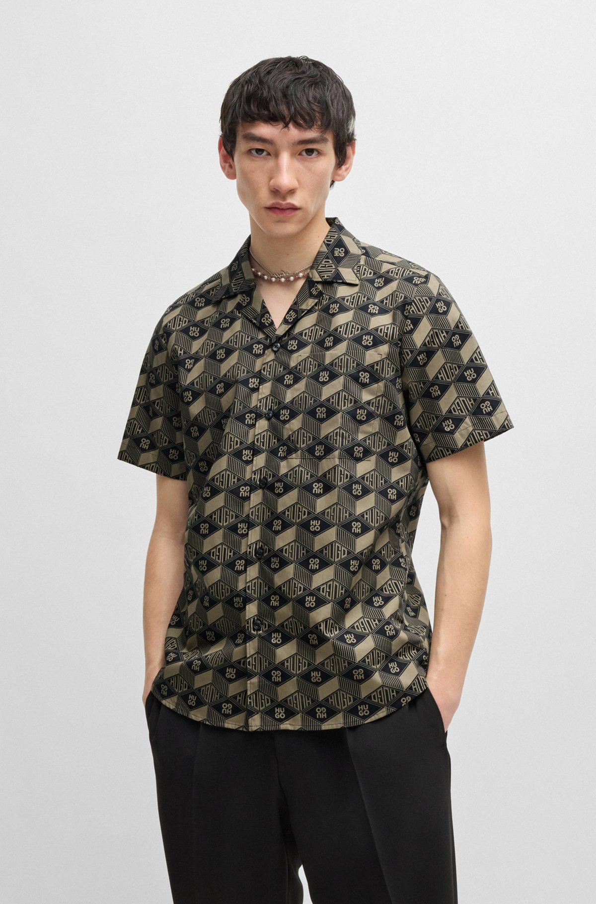 RELAXED-FIT SHIRT IN COTTON WITH GEOMETRIC-LOGO PRINT - 2