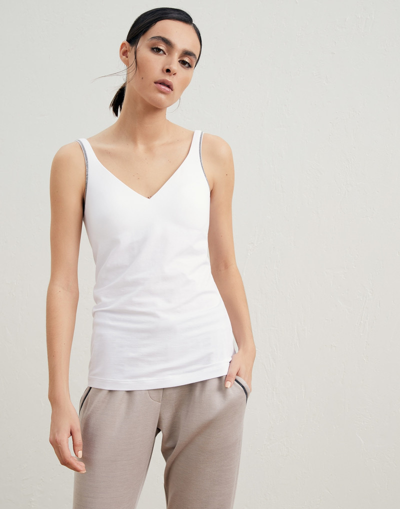Stretch cotton jersey top with shiny strap - 1