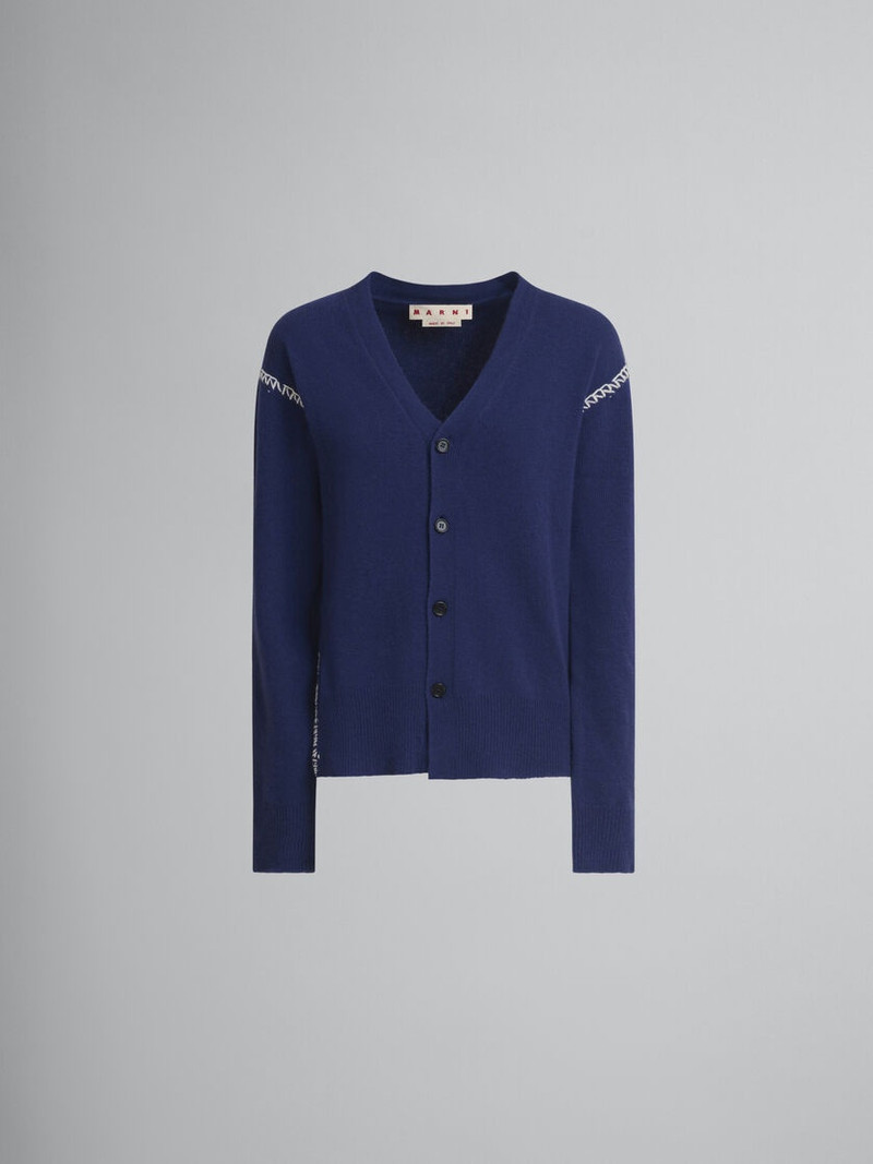 BLUE WOOL-CASHMERE CARDIGAN WITH MARNI MENDING 1