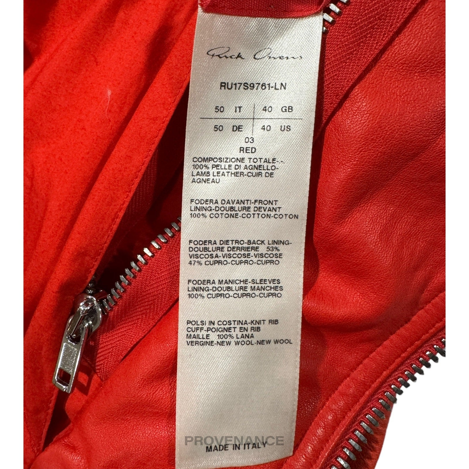 Rick Owens Walrus Intarsia Leather Jacket - 50 Red - 14