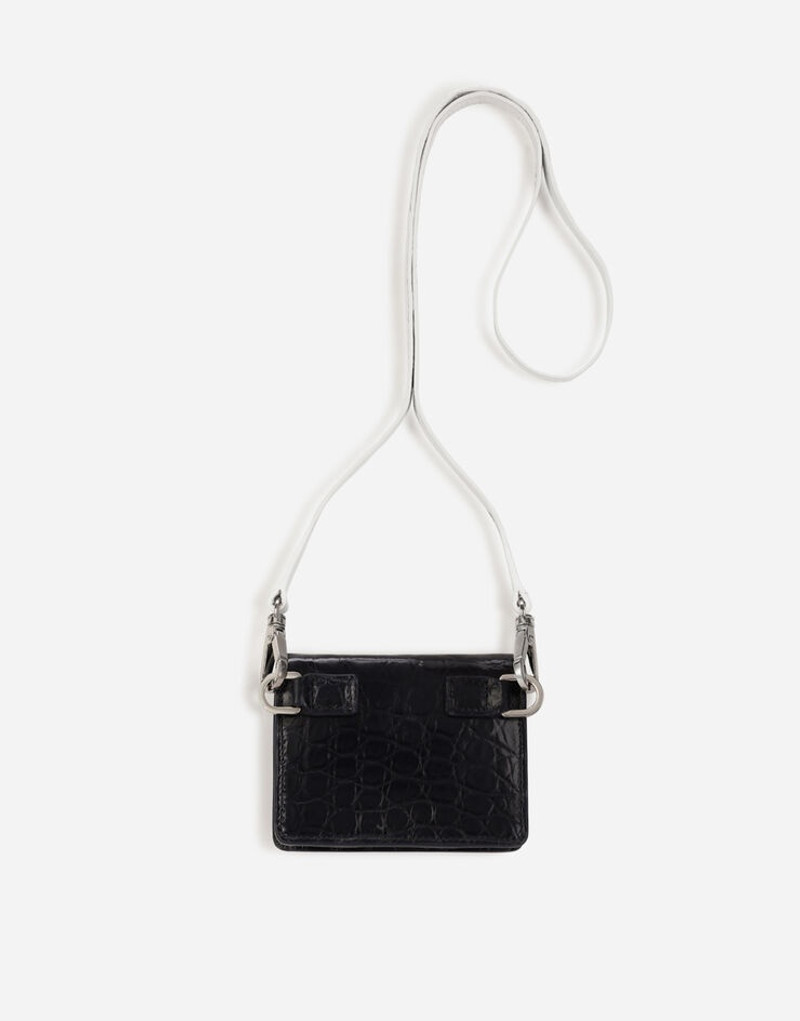 Shiny crocodile flank leather wallet with strap and heat-stamped logo 3