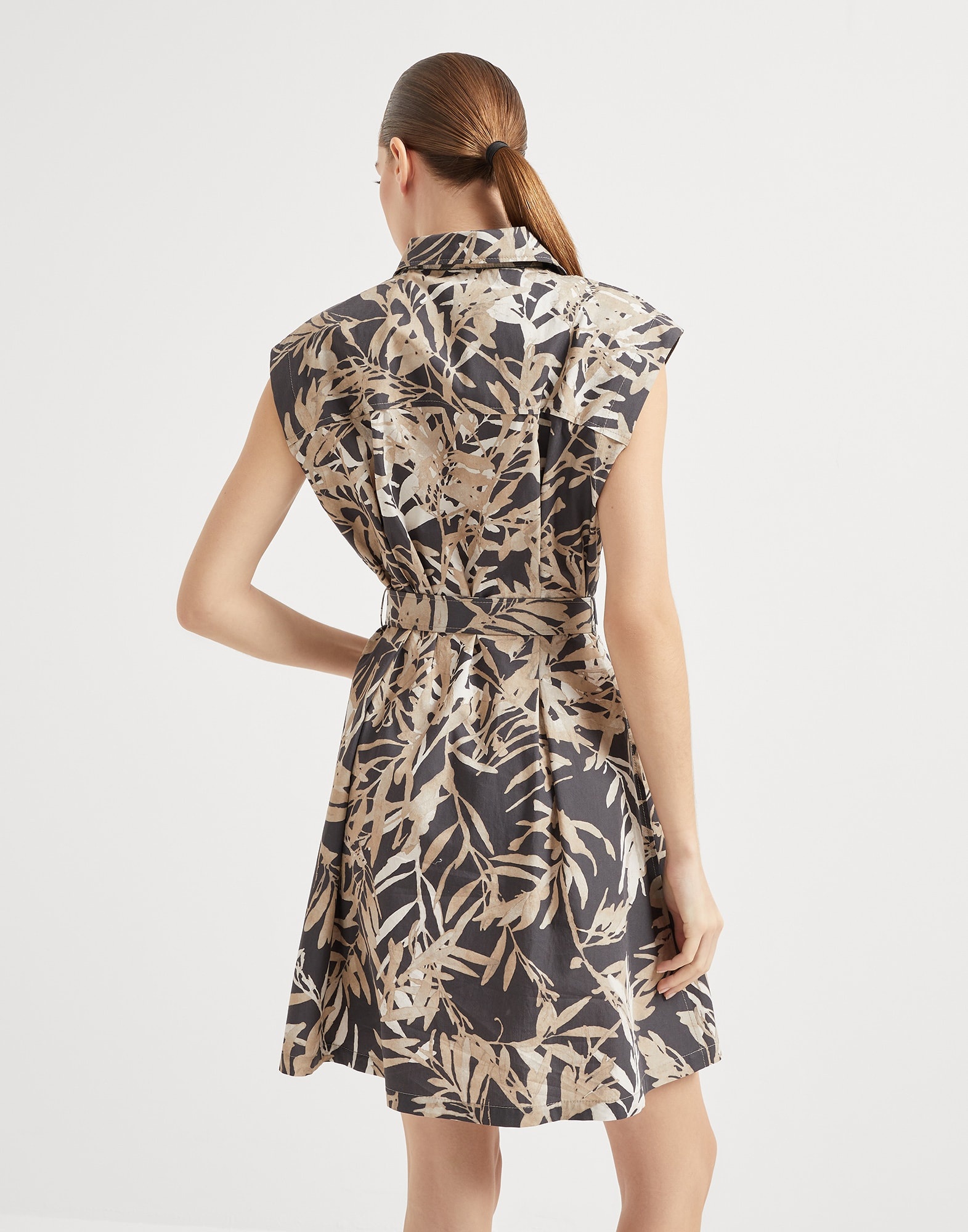Cotton herbarium print poplin belted mini shirt dress with monili - 2