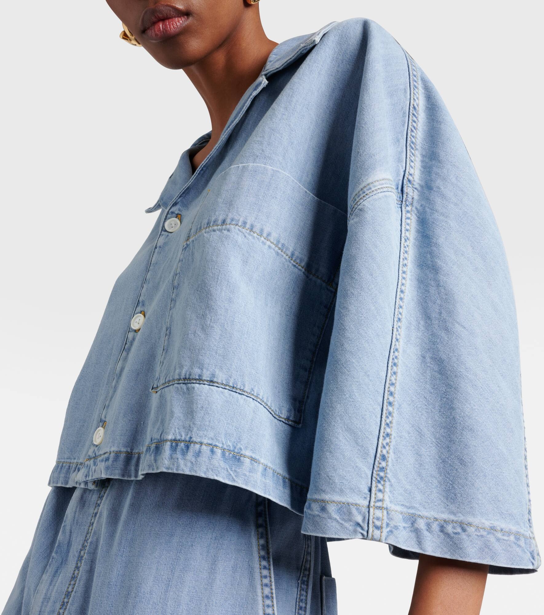 Cropped cotton denim shirt - 5