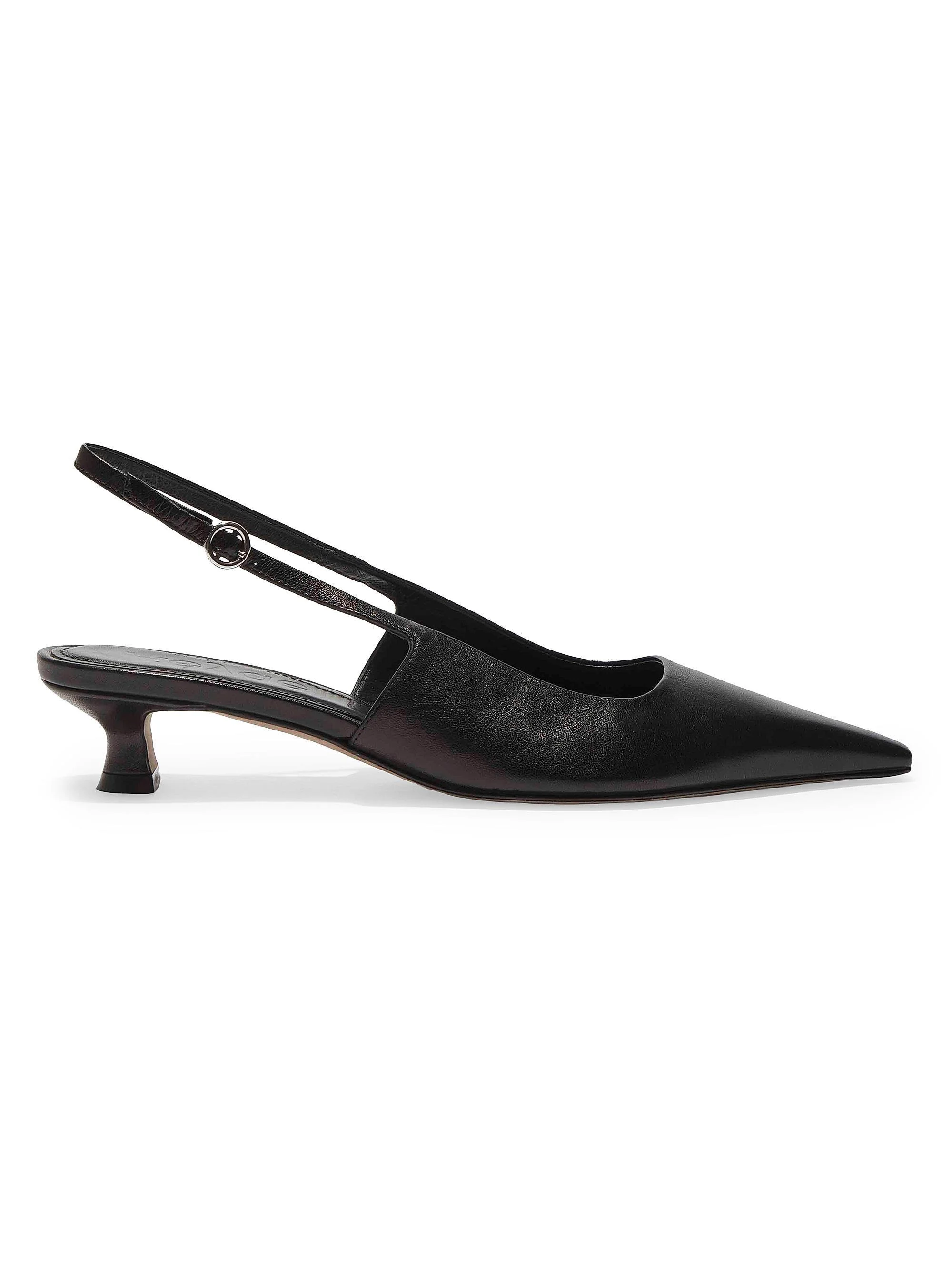 Women's 35MM Metallic Leather Slingback Pumps - Black - 1