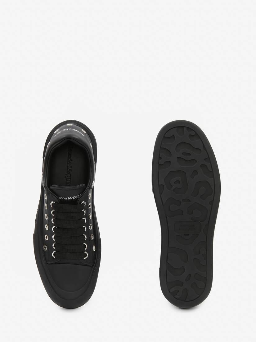 Men's Deck Plimsoll in Black/silver - 4