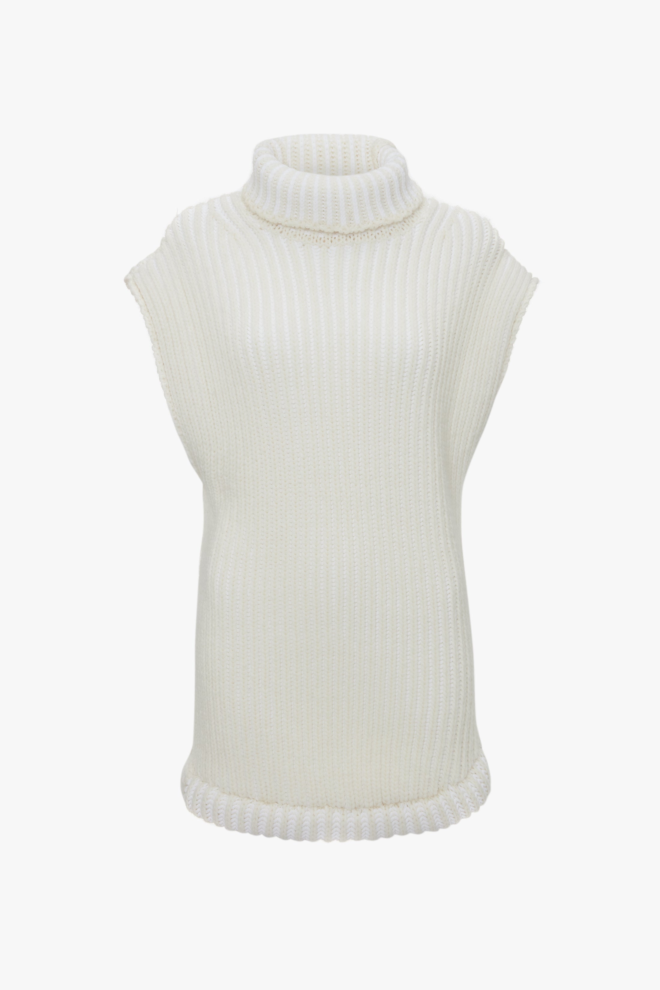 Sleeveless High Neck Knit Jumper In Ivory - 1