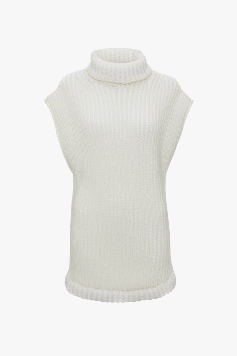 Sleeveless High Neck Knit Jumper In Ivory 1