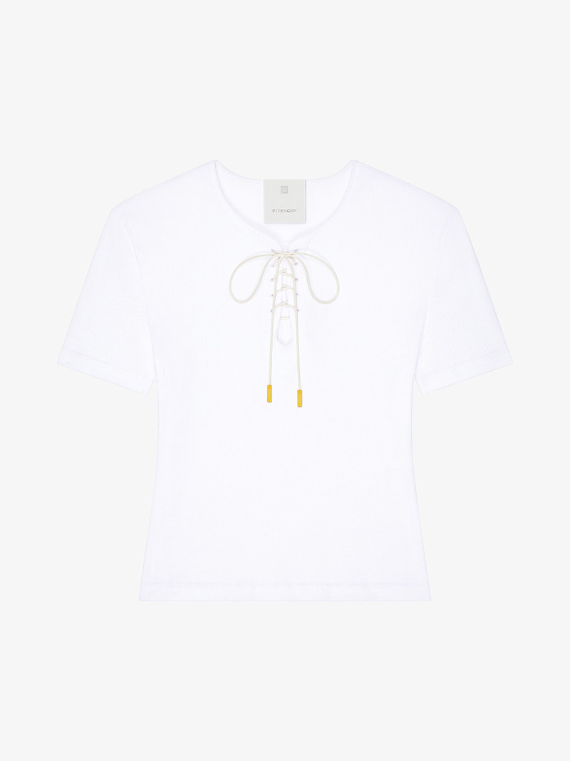 SLIM FIT T-SHIRT IN COTTON WITH LACES AND 4G DETAIL - 1