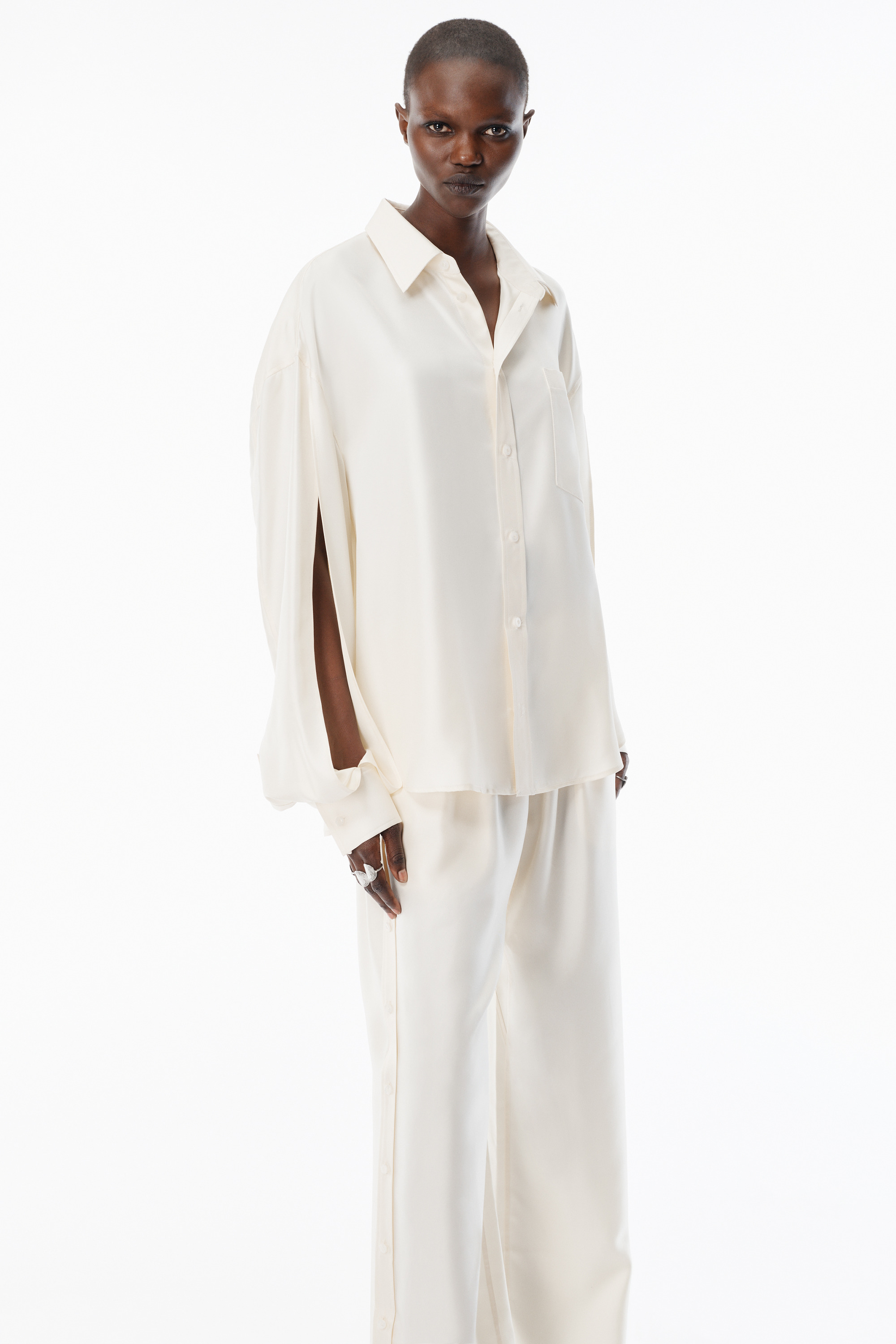 Ivory Silk Slashed Sleeve Shirt - 3