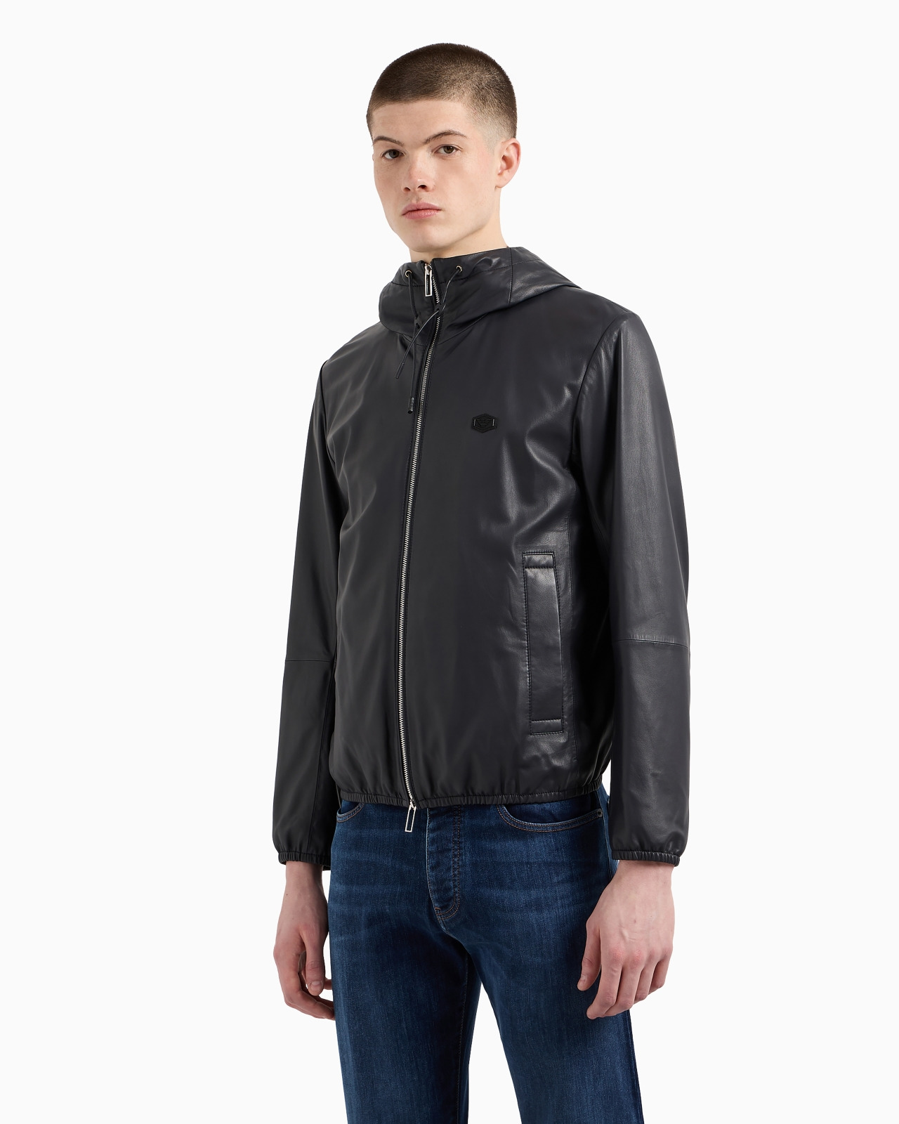 Hooded, semi-aniline nappa lambskin blouson with full-length zip - 4