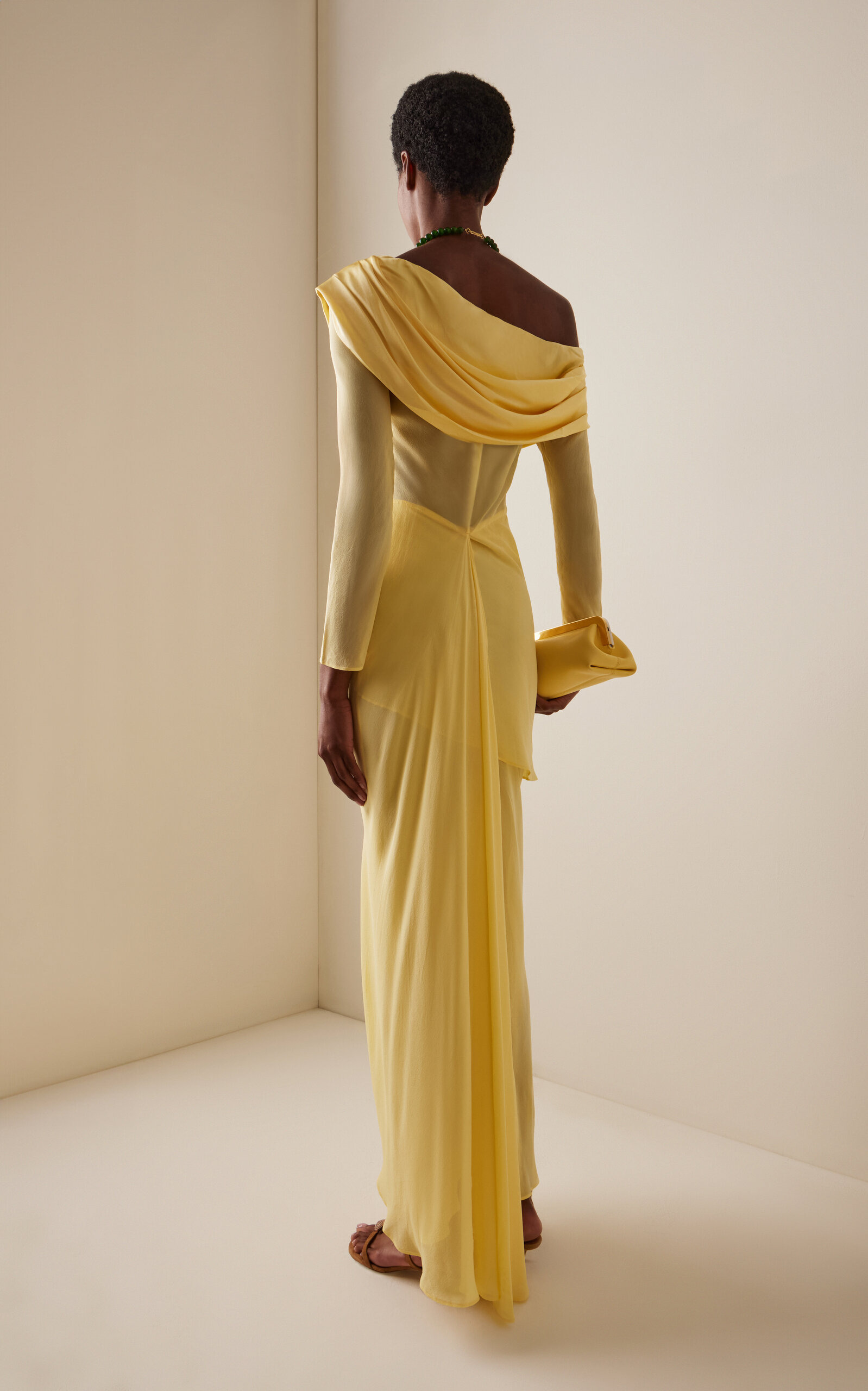 Exclusive Draped Off-The-Shoulder Silk Maxi Dress yellow - 4