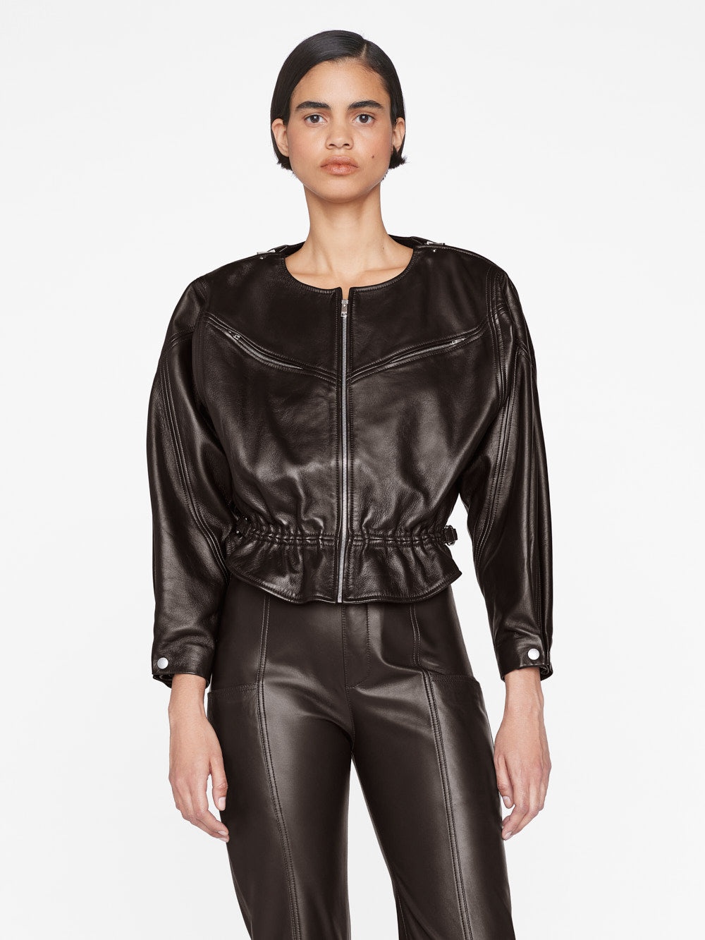 Slouchy Zip Up Jacket in Espresso - 2