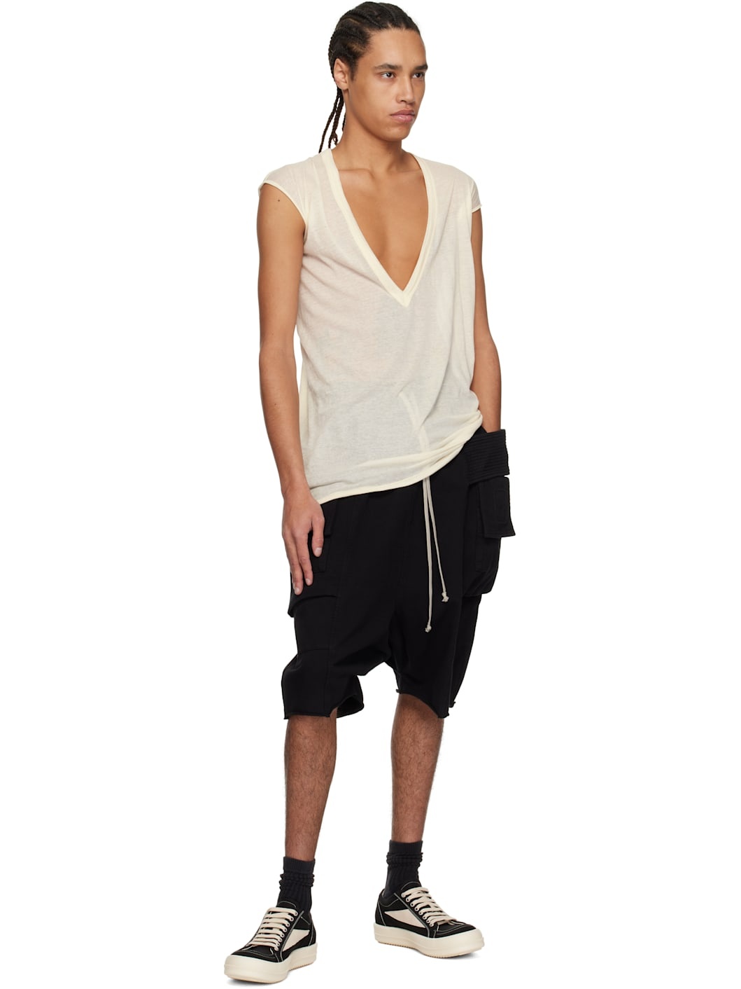 Black Hollywood Creatch Drawstring Cargo Shorts - 4