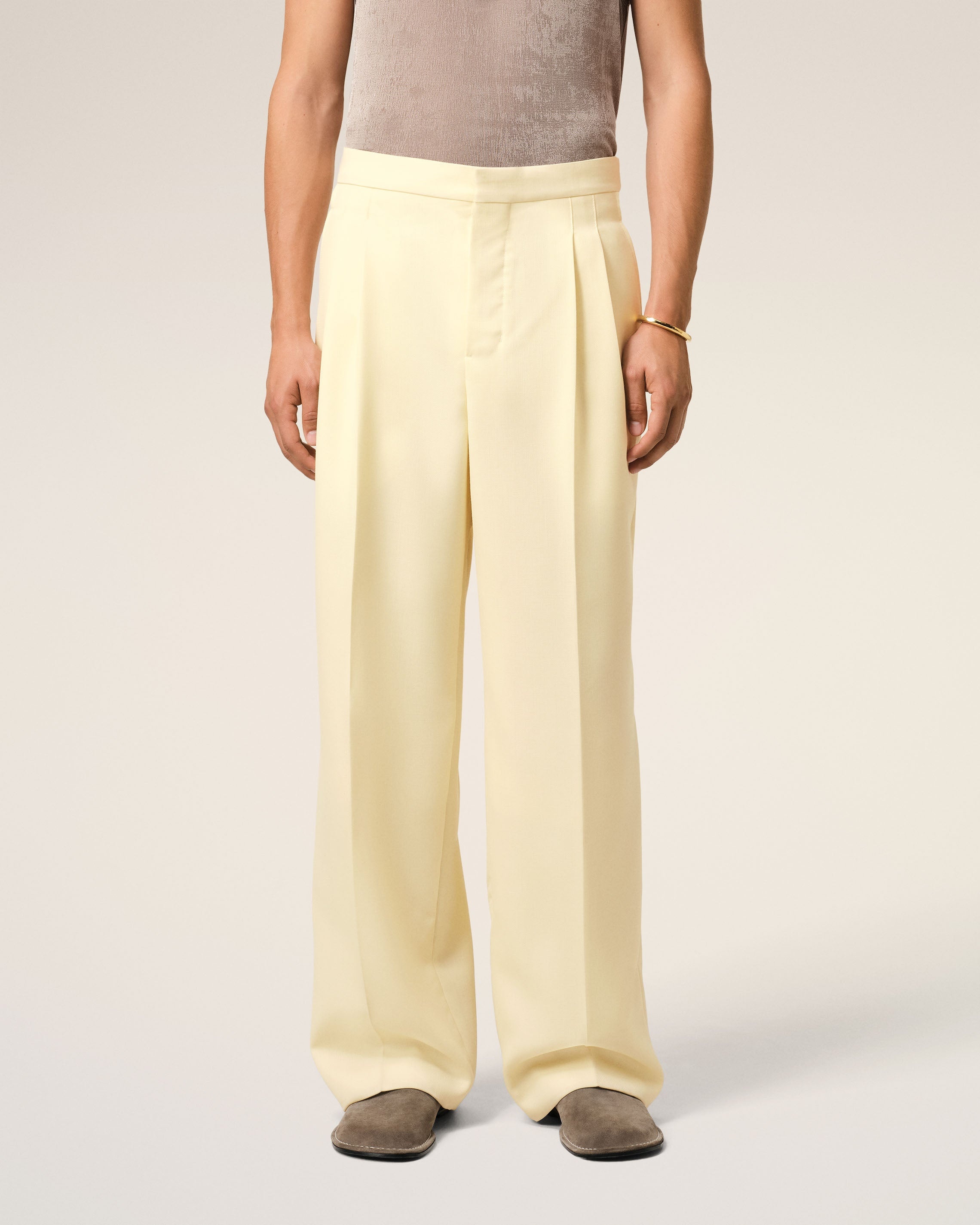 YELLOW WOOL LARGE FIT TROUSERS - 3