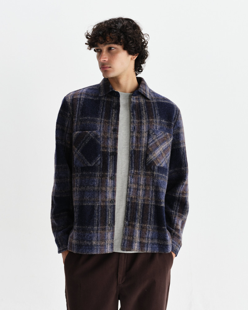 Wax London Whiting - Navy Wool Check Overshirt outlook