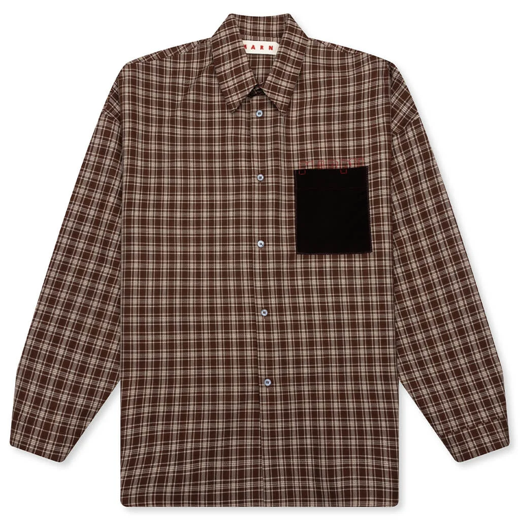 CHECK GRAIN DE POUDRE WOOL SHIRT - MAROON - 1
