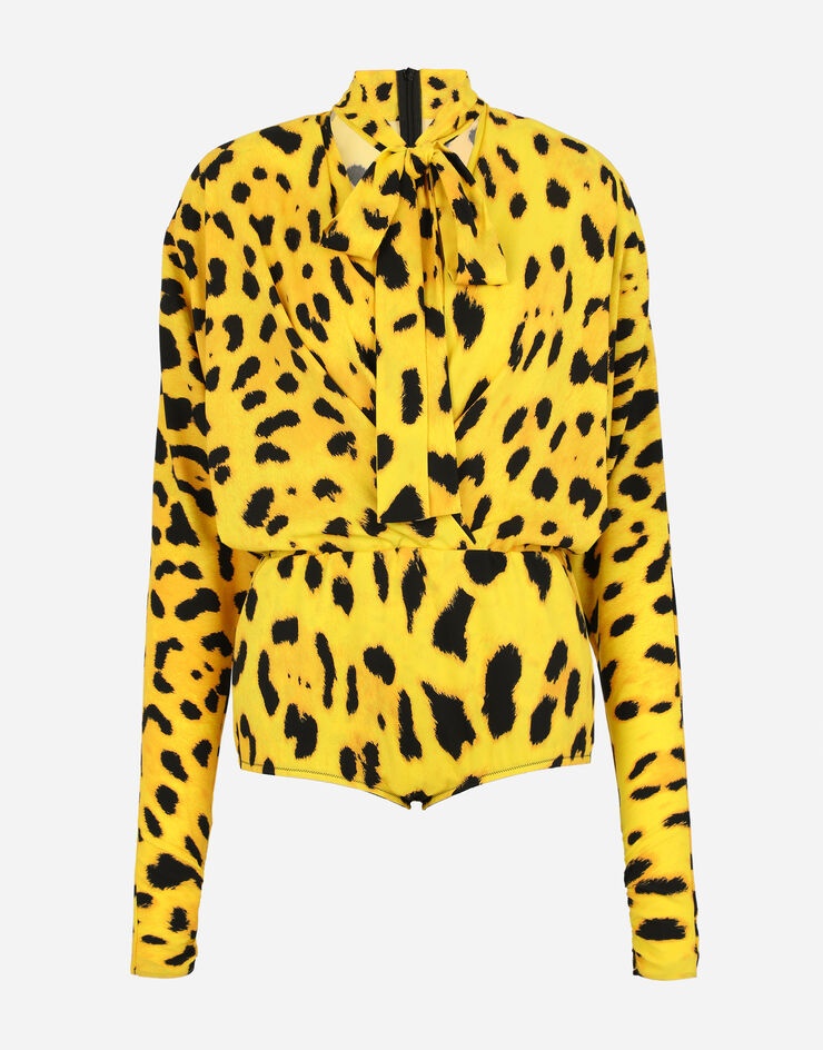 Neon leopard-print charmeuse bodysuit - 4