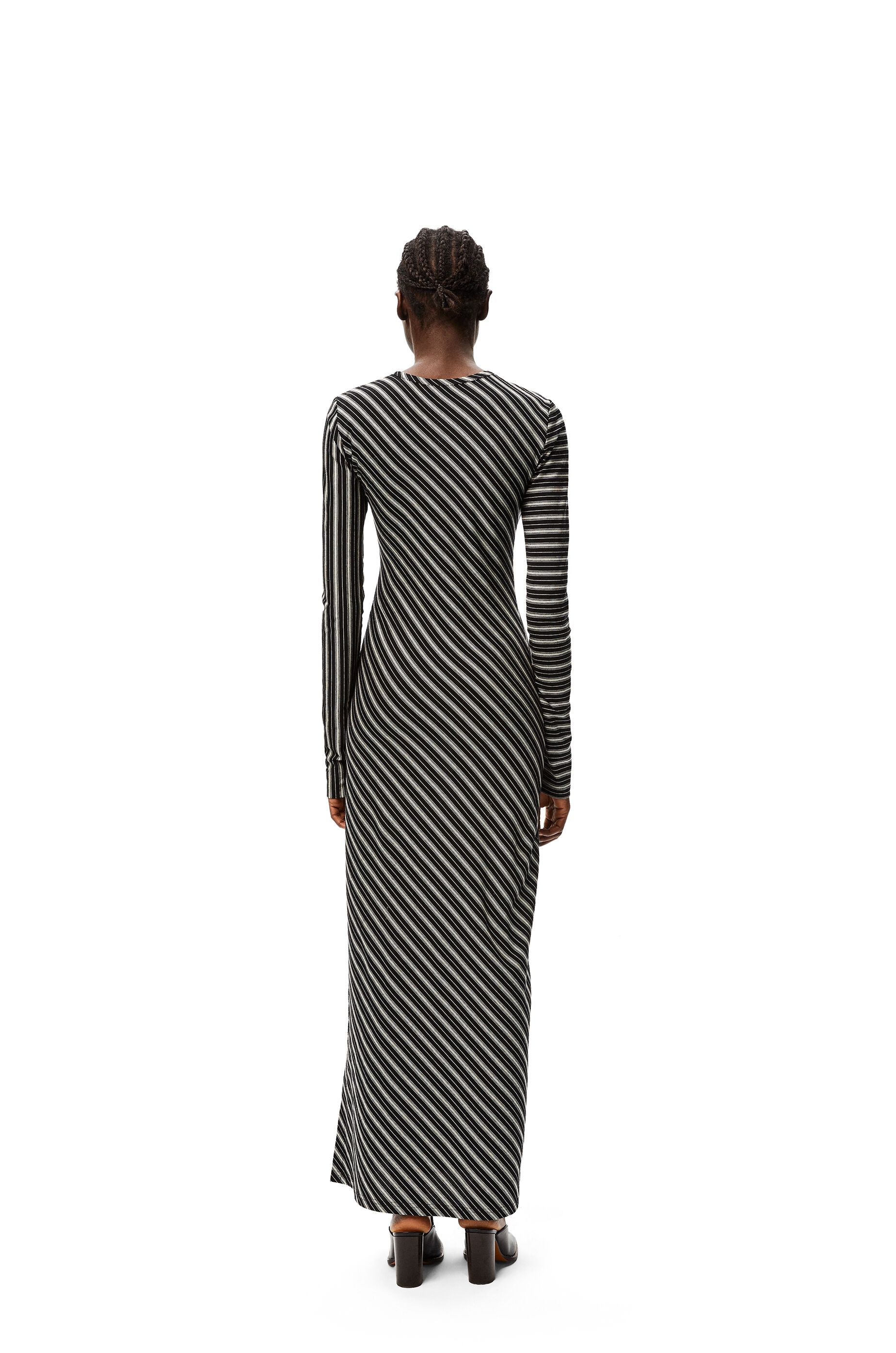 Long dress in bias striped cotton - 3