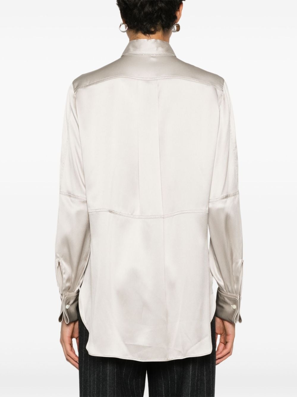 pointed collar satin shirt - 4