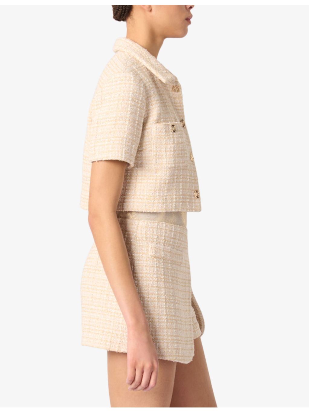 Metallic Tweed-Textured Cropped Cotton-Blend Jacket - 3
