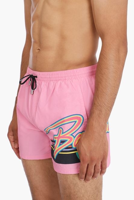 Pink swimsuit with Balmain logo print - 5