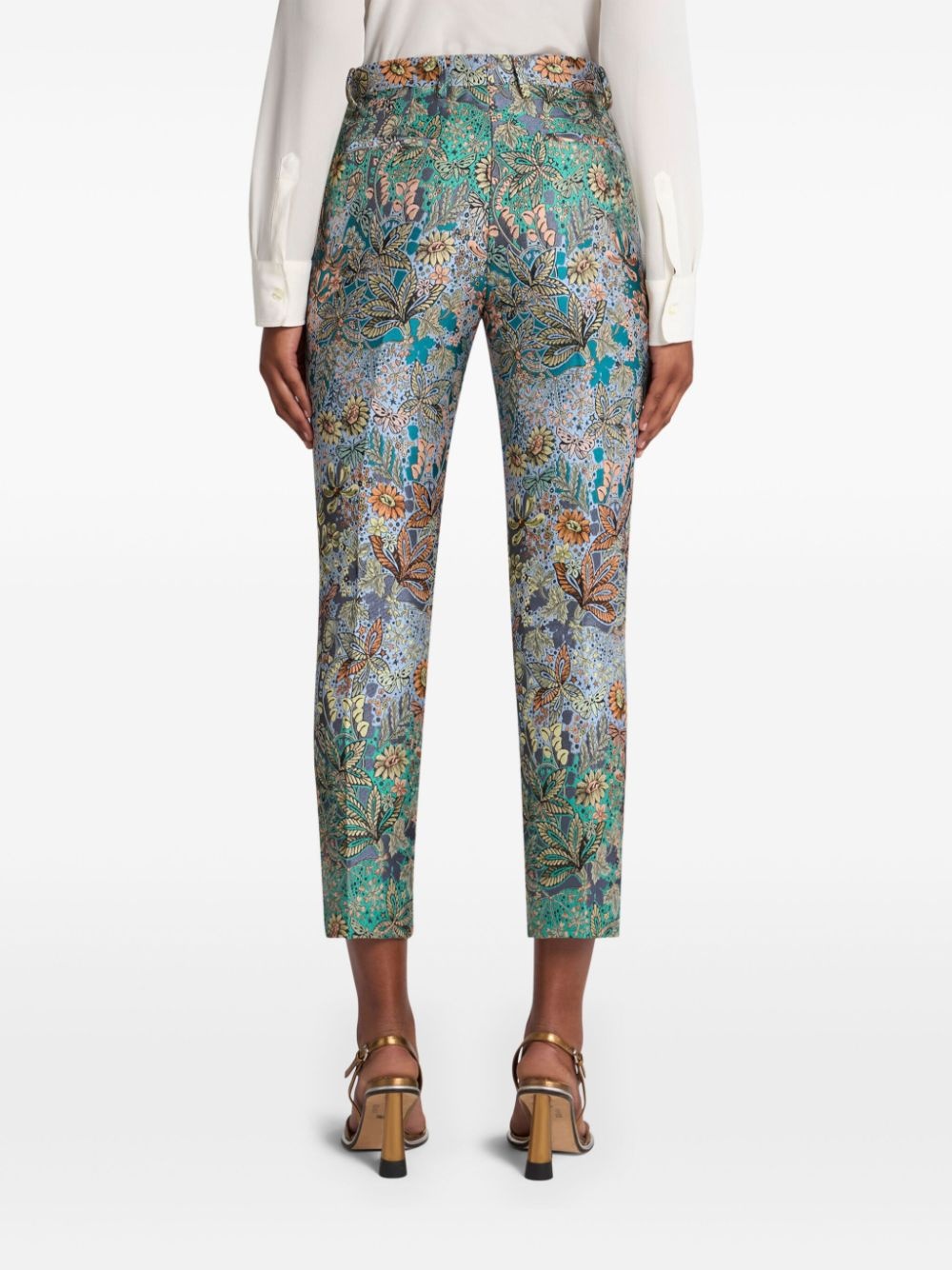 floral-jacquard cigarette trousers - 4