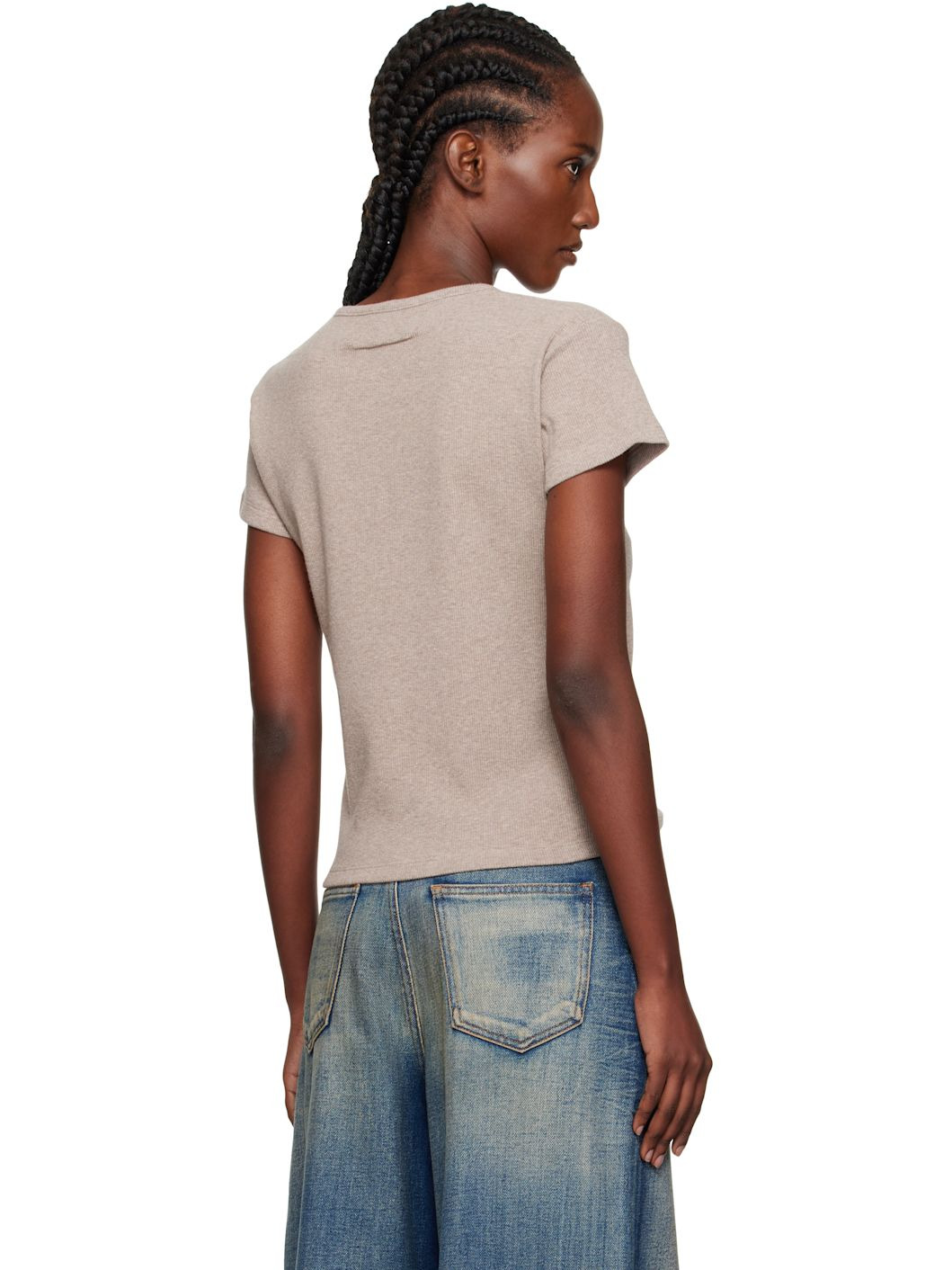 Taupe Wool Blend Rib Jersey T-shirt - 3
