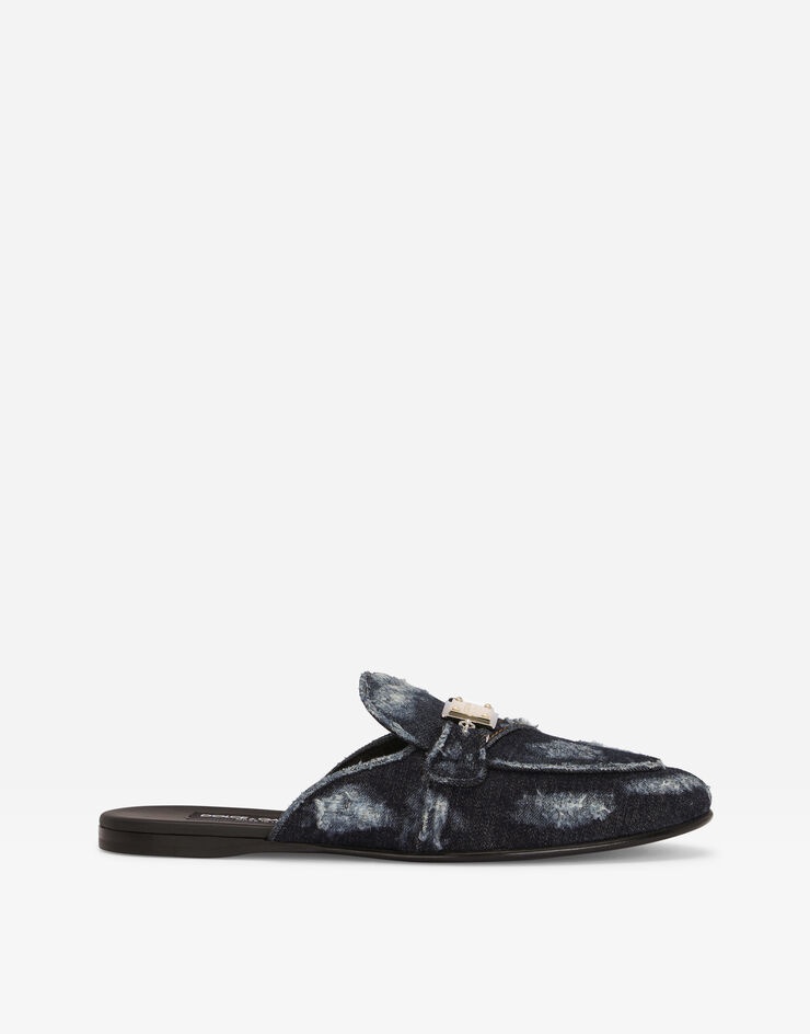 Denim slippers with branded plate - 1