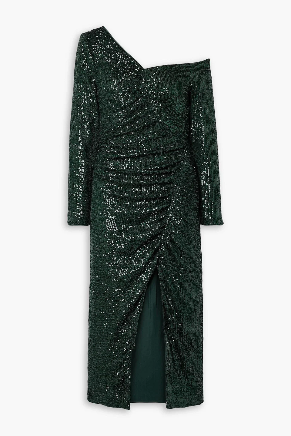 One-shoulder ruched sequined stretch-tulle midi dress - 1