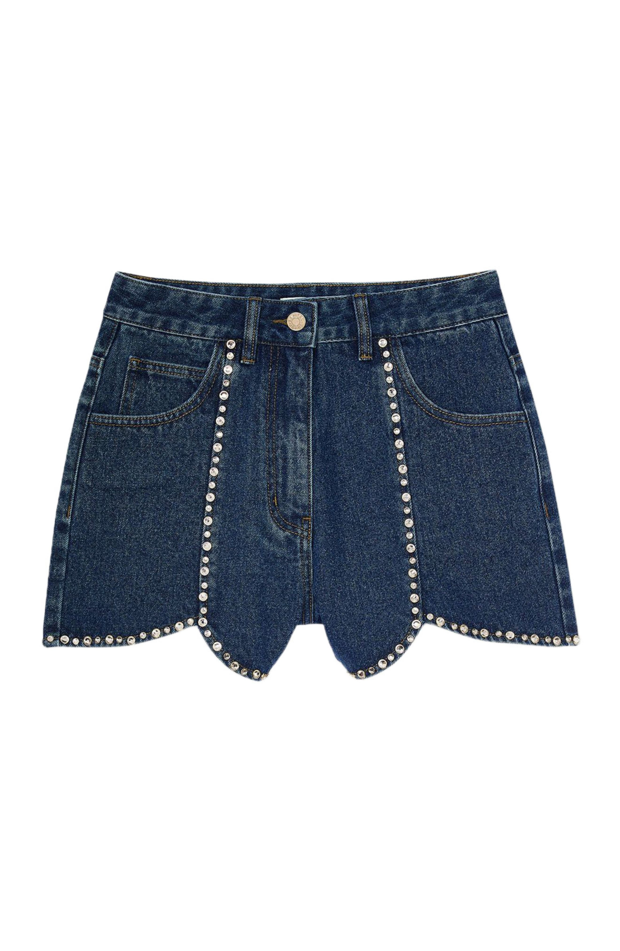 SANDRO Rhinestone denim shorts in Blue Jean at Nordstrom - 5
