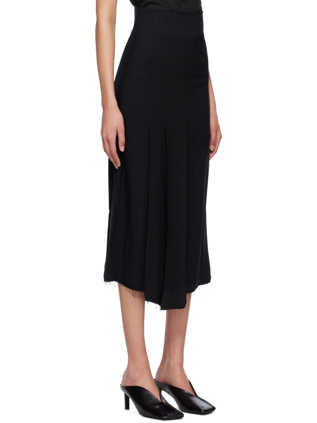 Black Raw Midi Skirt - 2