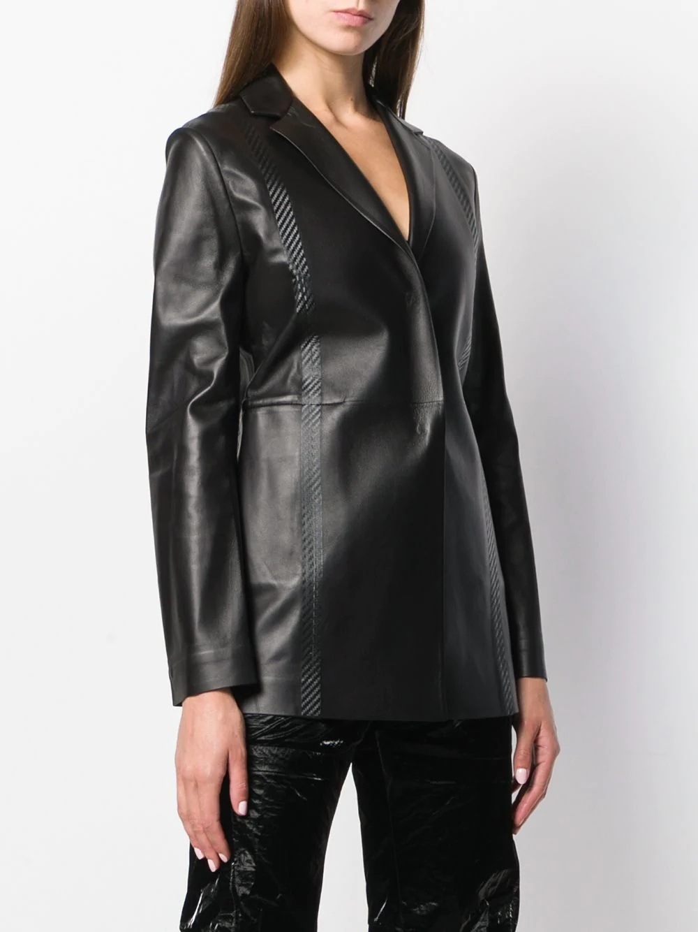 fitted leather blazer - 3