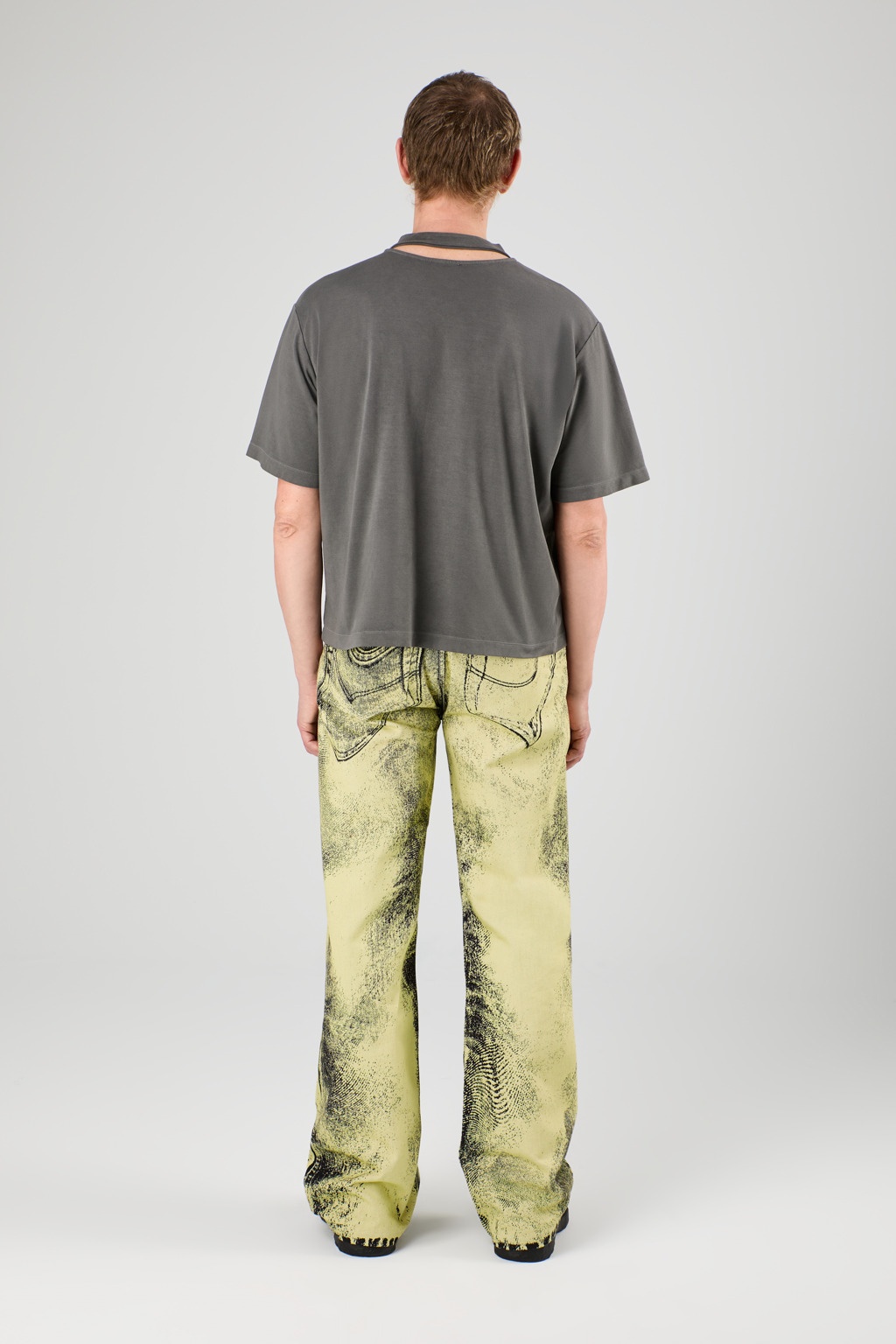 Yellow-Black Distorted Print Denim Jeans - 5