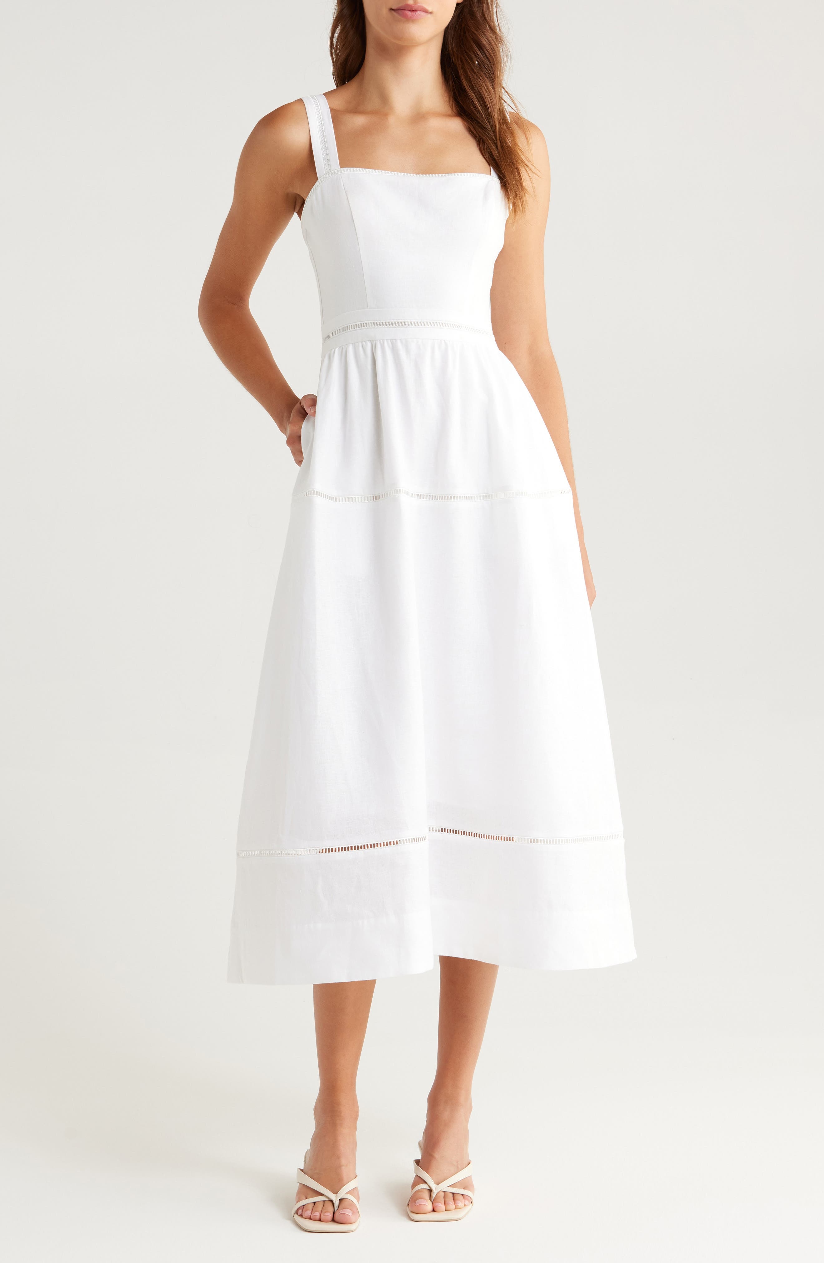 Reformation Everett Sleeveless Linen Midi Dress in White at Nordstrom - 1