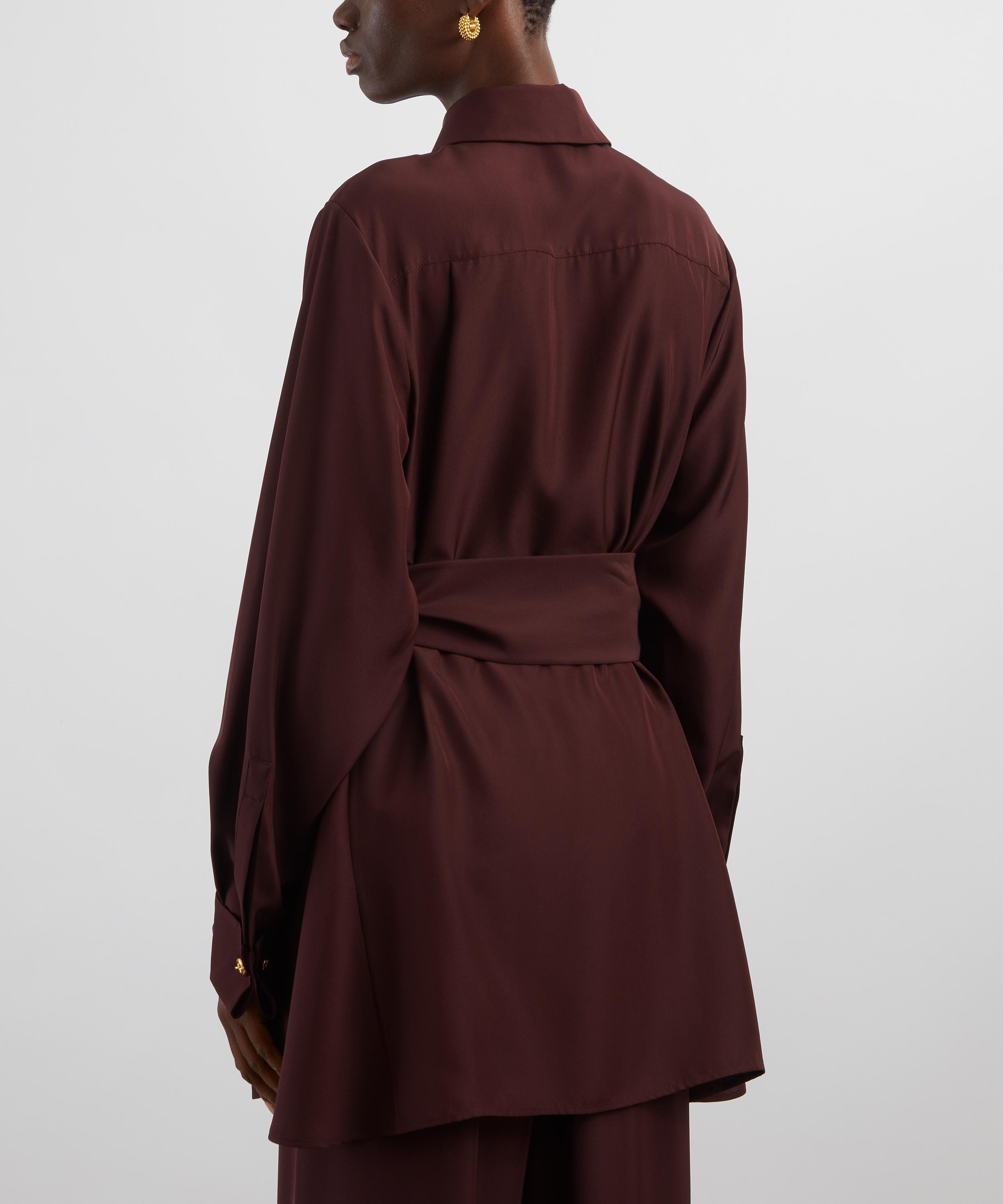Burgundy Belted Silk Blouse - 4