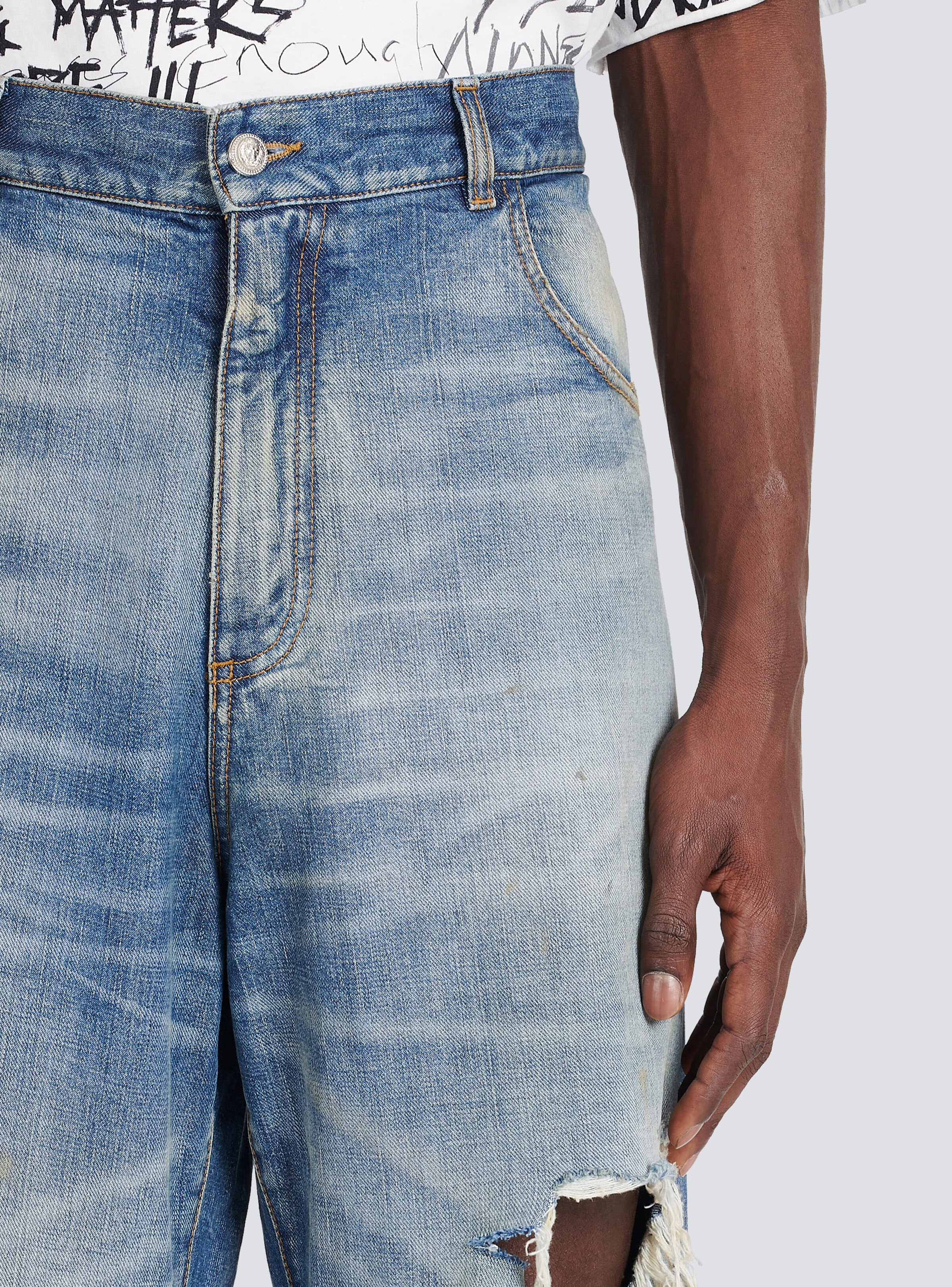 Wide-legged ripped cotton jeans - 7