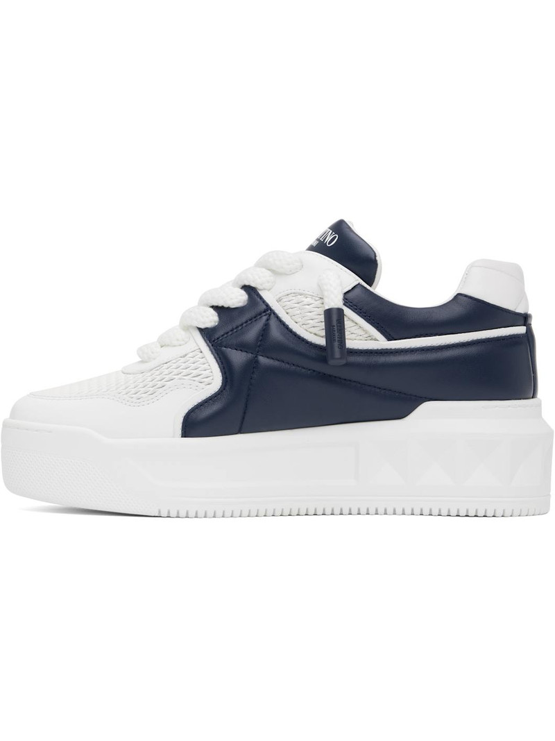 Valentino White & Navy Low-Top One Stud XL Sneakers outlook