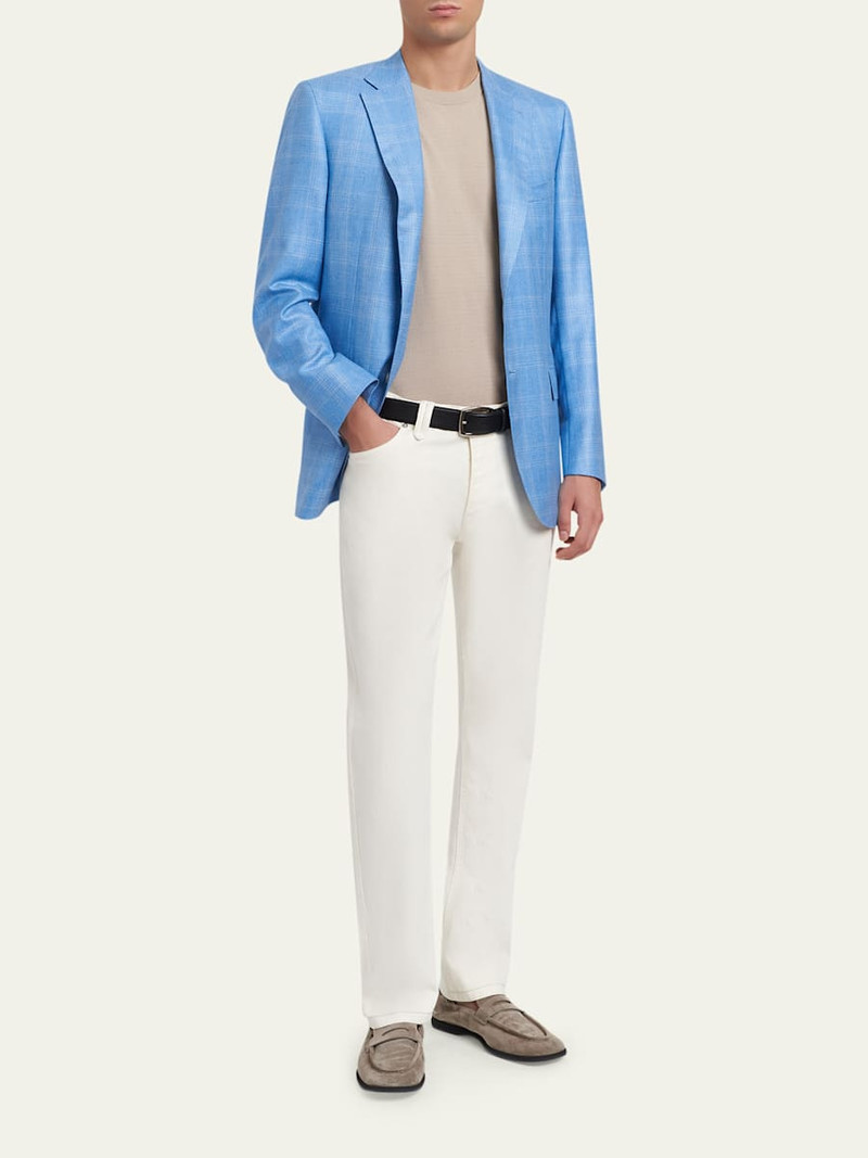 Brioni Men's Cashmere Sky Blue Plaid Jacket outlook
