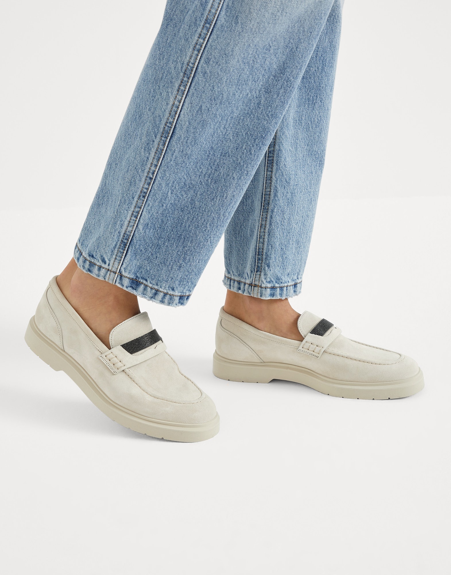 Suede penny loafers with monili - 4