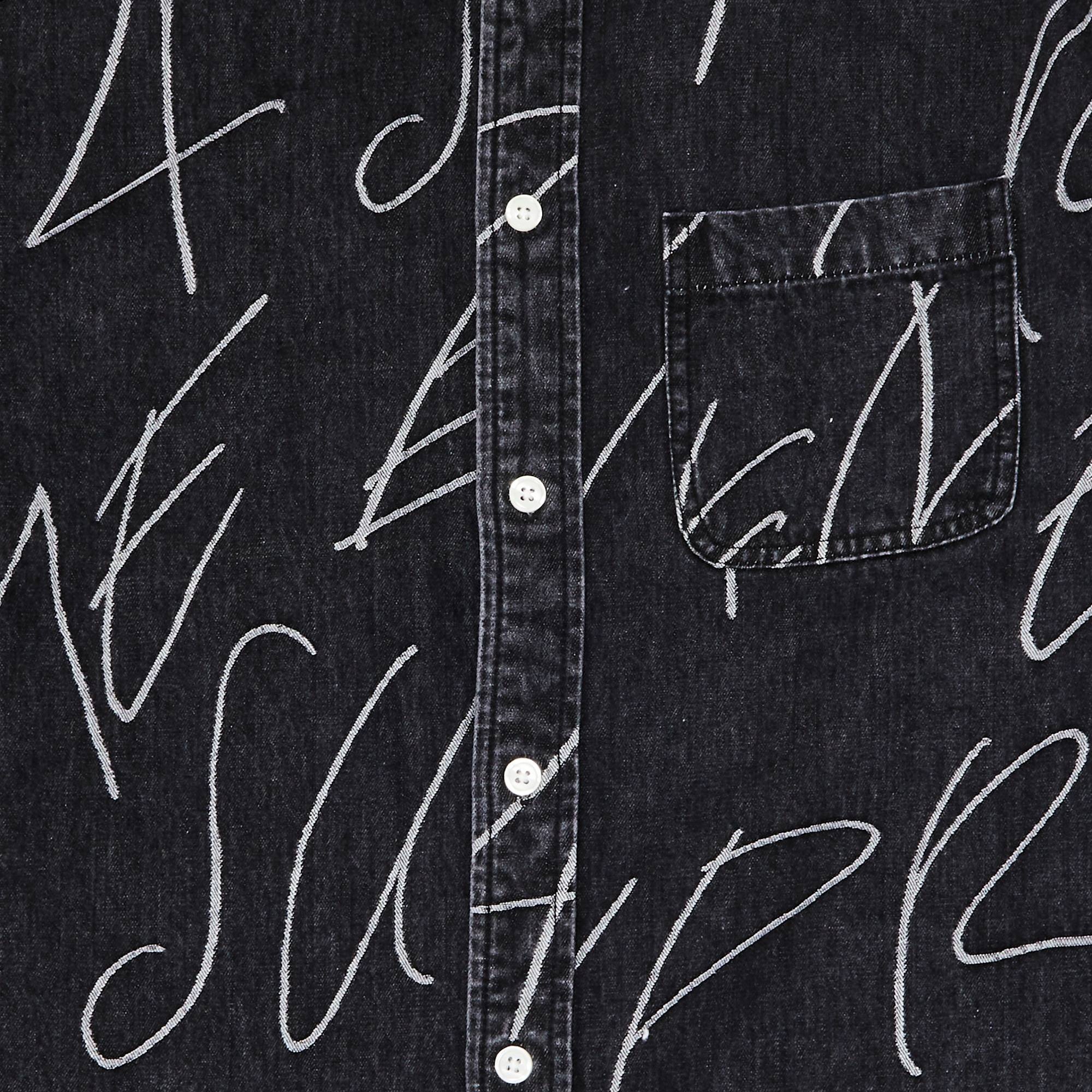 Supreme Handwriting Jacquard Denim Shirt 'Washed Black' - 3