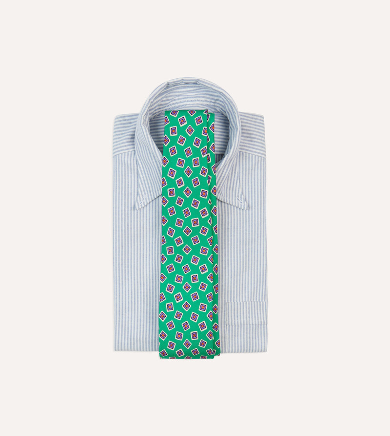 Drake's Green Jumbled Tile Print Silk Self Tipped Tie outlook