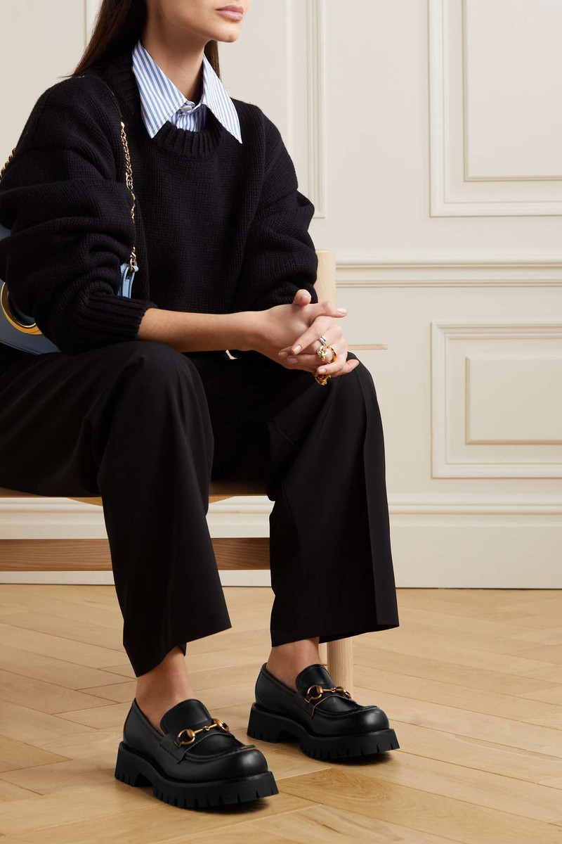 GUCCI Horsebit-detailed metallic embroidered leather platform loafers outlook