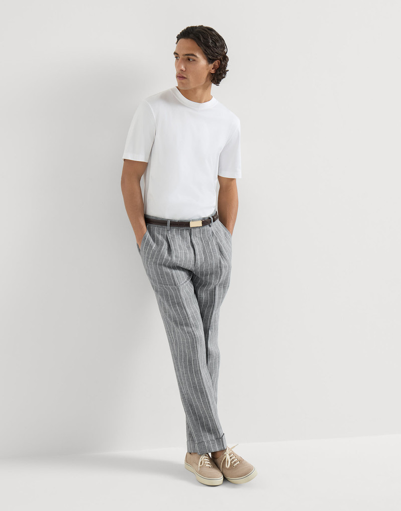 Chalk stripe linen twill trousers with pleat 5
