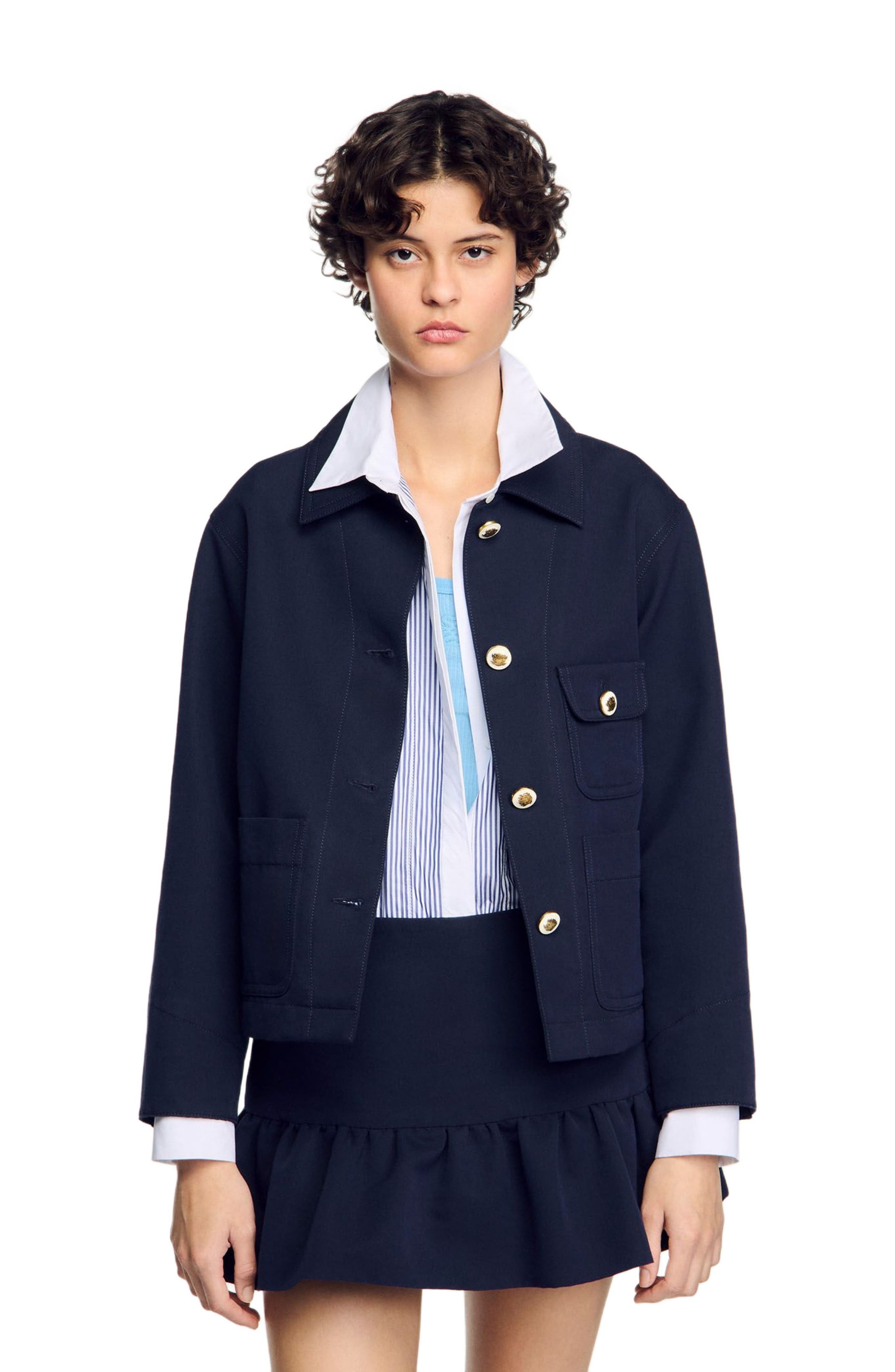 SANDRO Jacket with officer buttons in Navy Blue at Nordstrom - 3