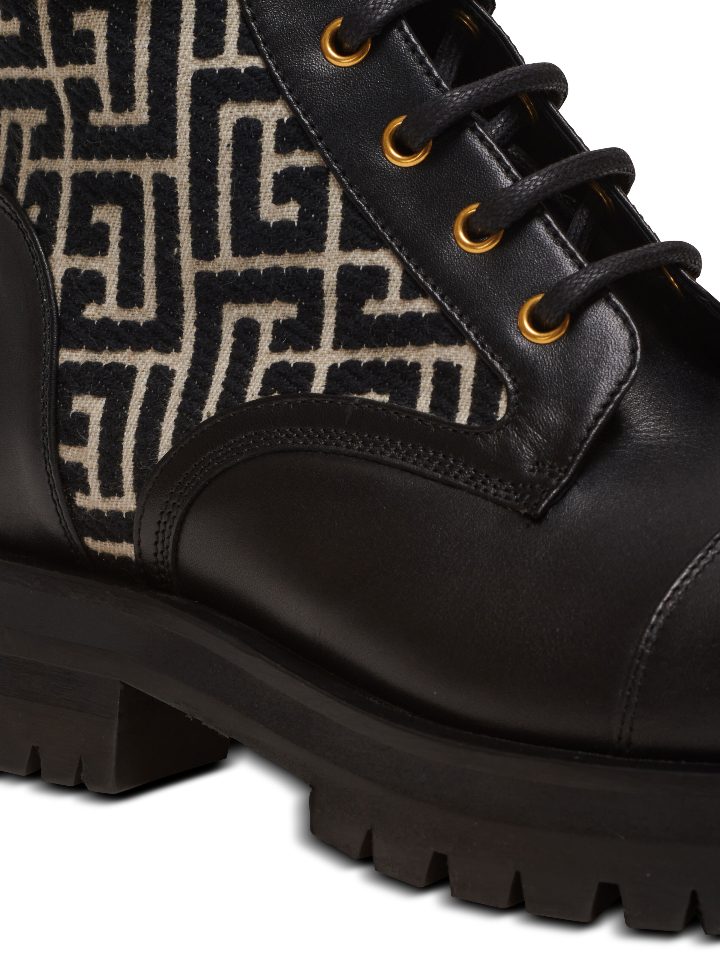 Balmain Charlie Monogram Lace-Up Army Booties