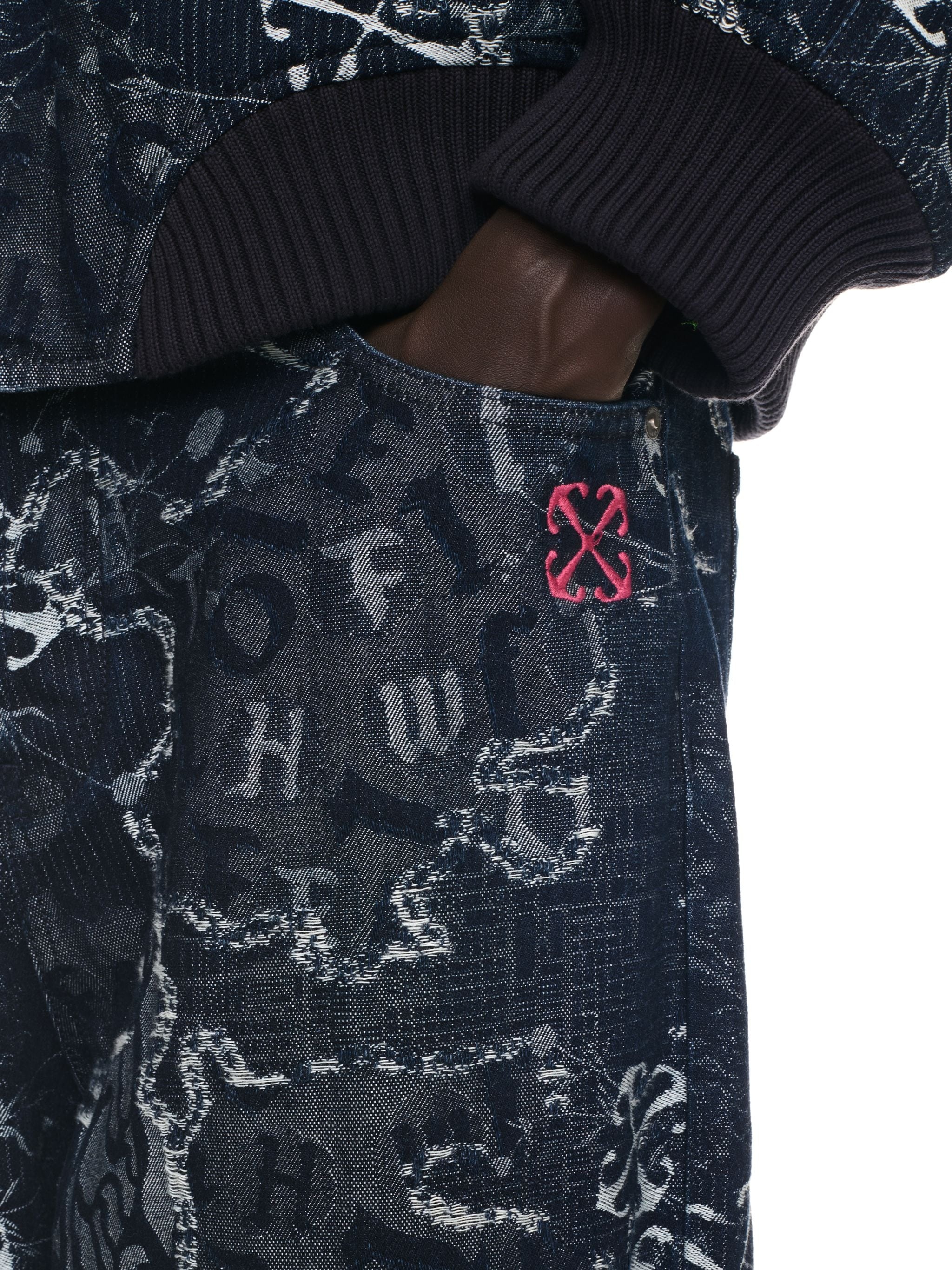 Blue Camo Jacquard Straight Jeans - 5